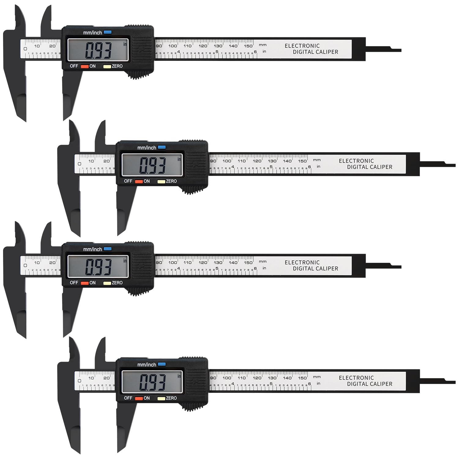 Digital Caliper, 1/2/4 Pack 6In Electronic Digital Caliper Measuring Tool, Construction with LCD Screen, Easy Switch from Inch to Millimeter(1 Pack, 6In Plastic)