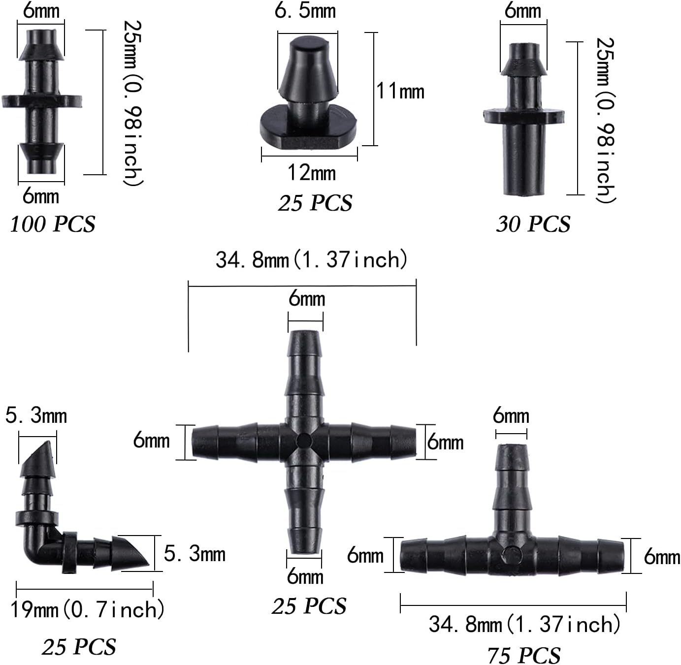 280-Pc Drip Irrigation Fittings Kit 1/4'' Tubing, Flower Pot Garden