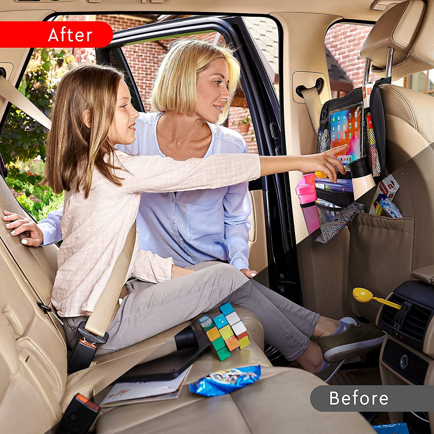  Backseat Car Organizer with Touch Screen Tablet Holder