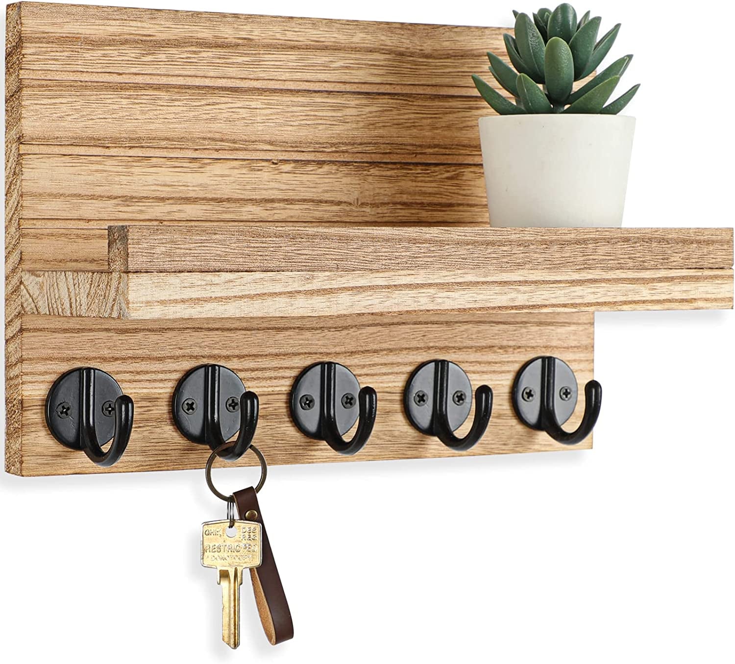 Key and Mail Holder with Shelf and Large Hooks for Bags Coats Umbrella