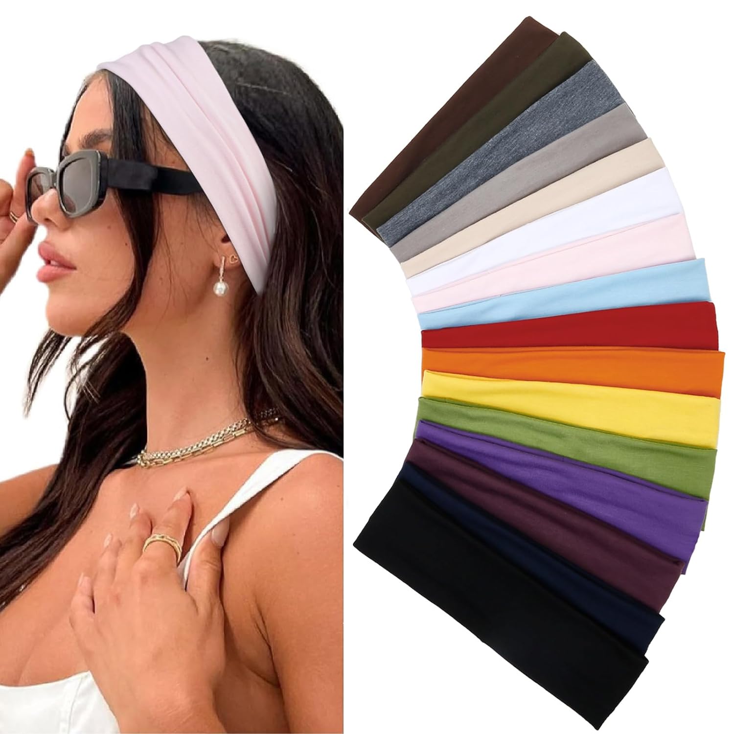 16 Pack Elastic Hair Bands Fabric Sweat Headbands Hair Accessories