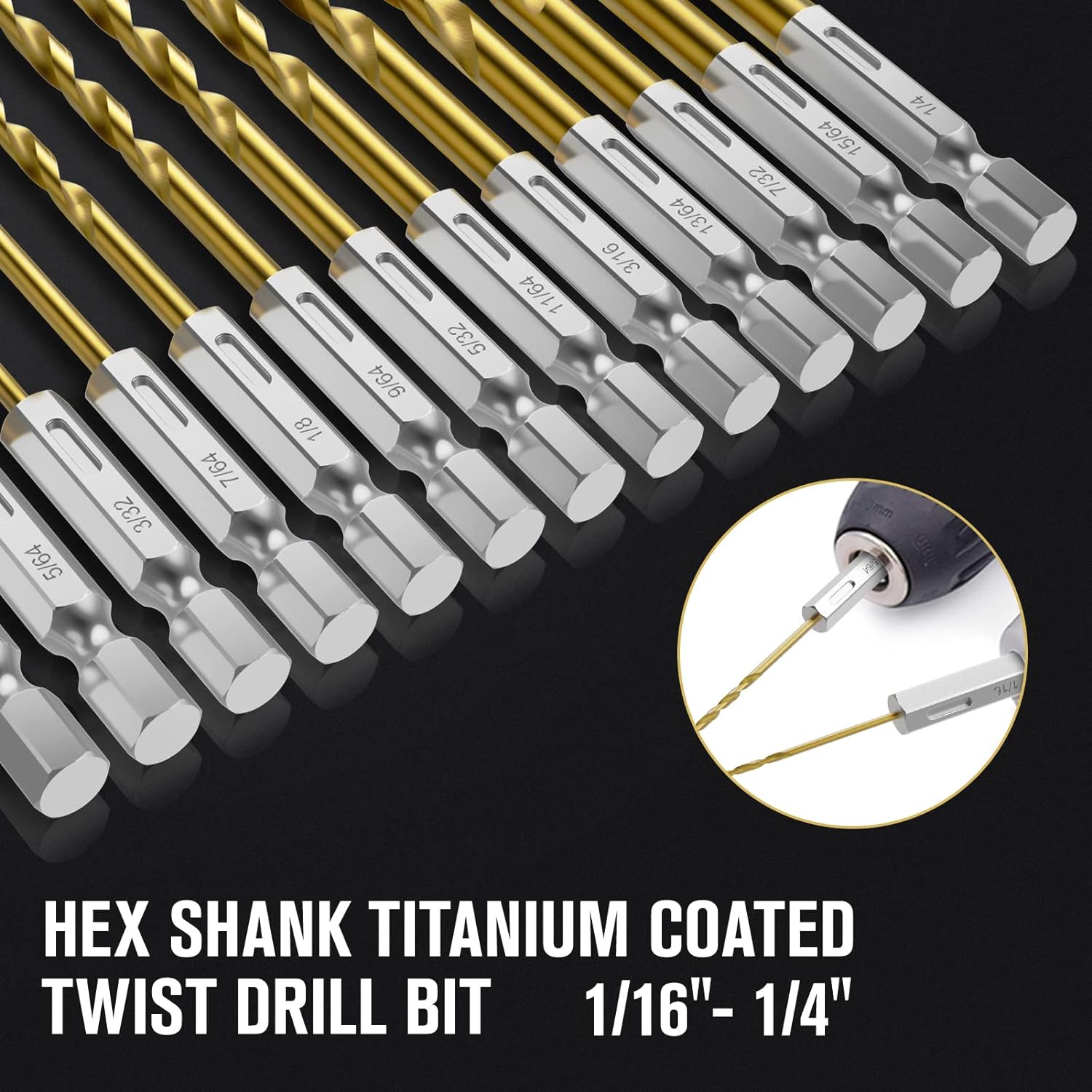 13 Pieces HSS Titanium Twist Drill Bit Set 1/16" - 1/4"