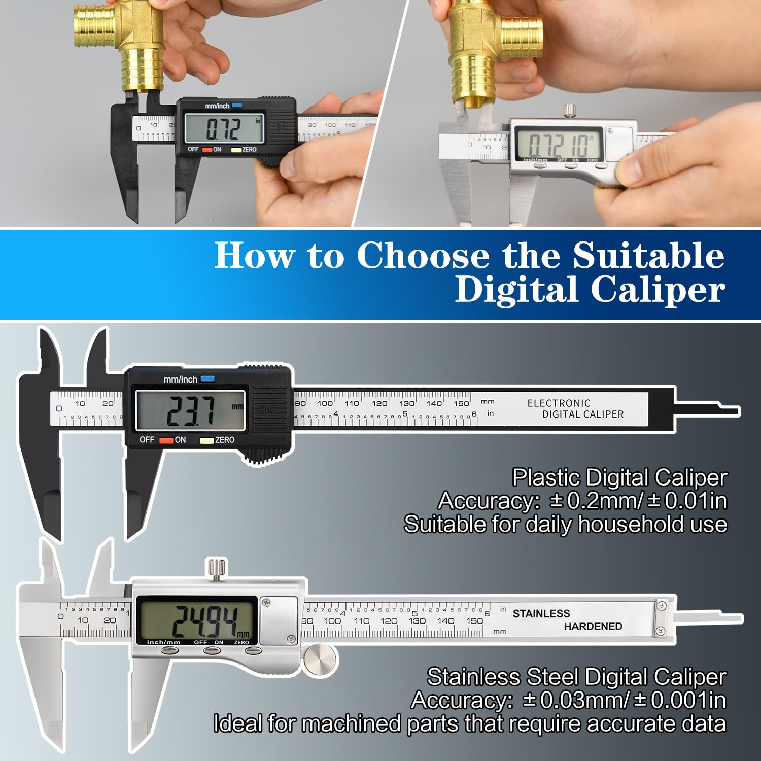 Digital Caliper, 1/2/4 Pack 6In Electronic Digital Caliper Measuring Tool, Construction with LCD Screen, Easy Switch from Inch to Millimeter(1 Pack, 6In Plastic)