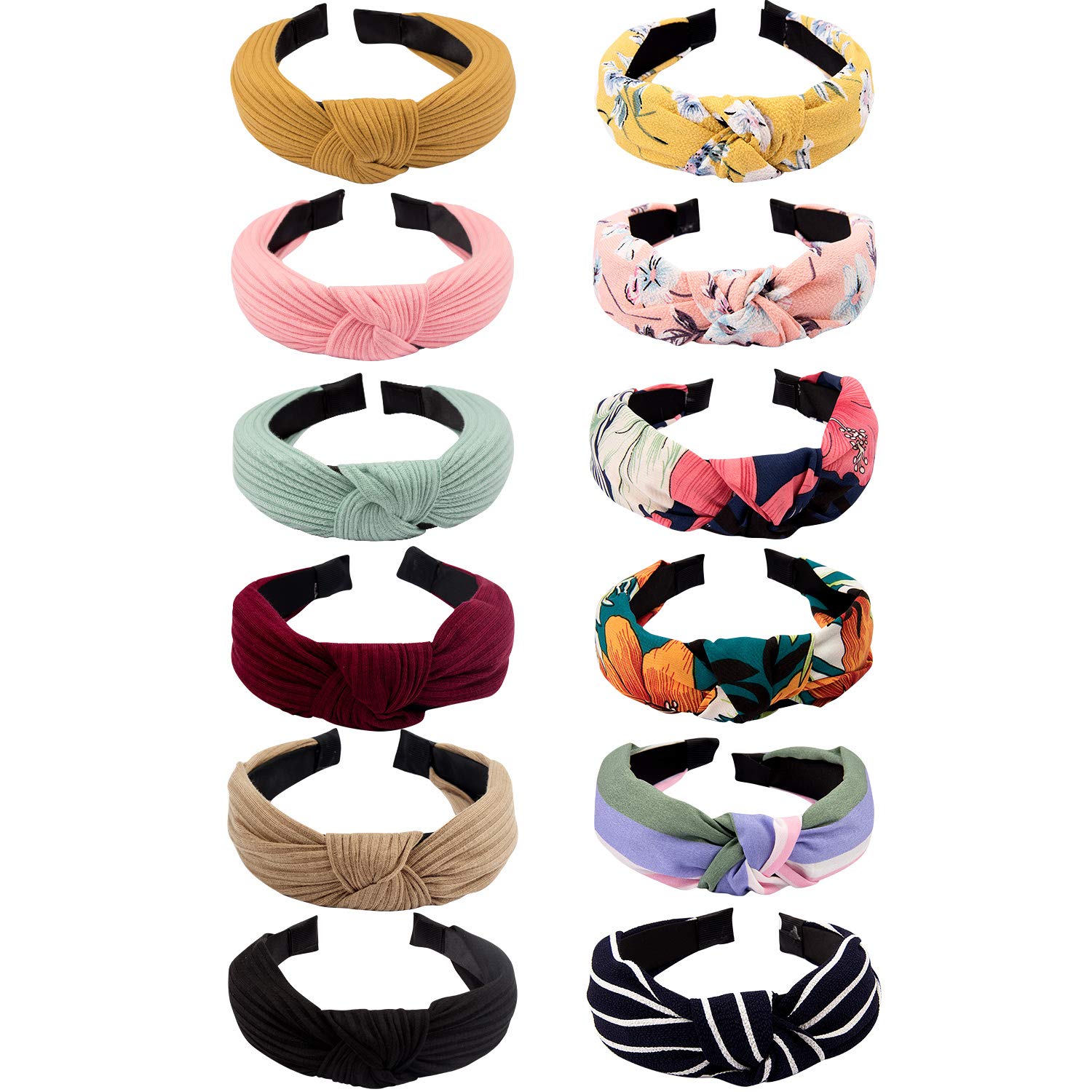 12 Pieces Knotted Headbands Plain Printed Wire Headbands Hair Accessories