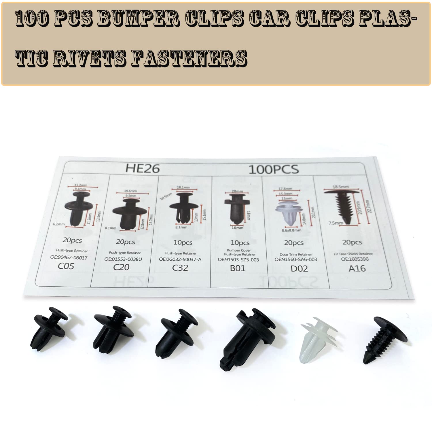 100 Pieces Bumper Clips Plastic Car Rivet Clips Auto Push Pin Rivets Set