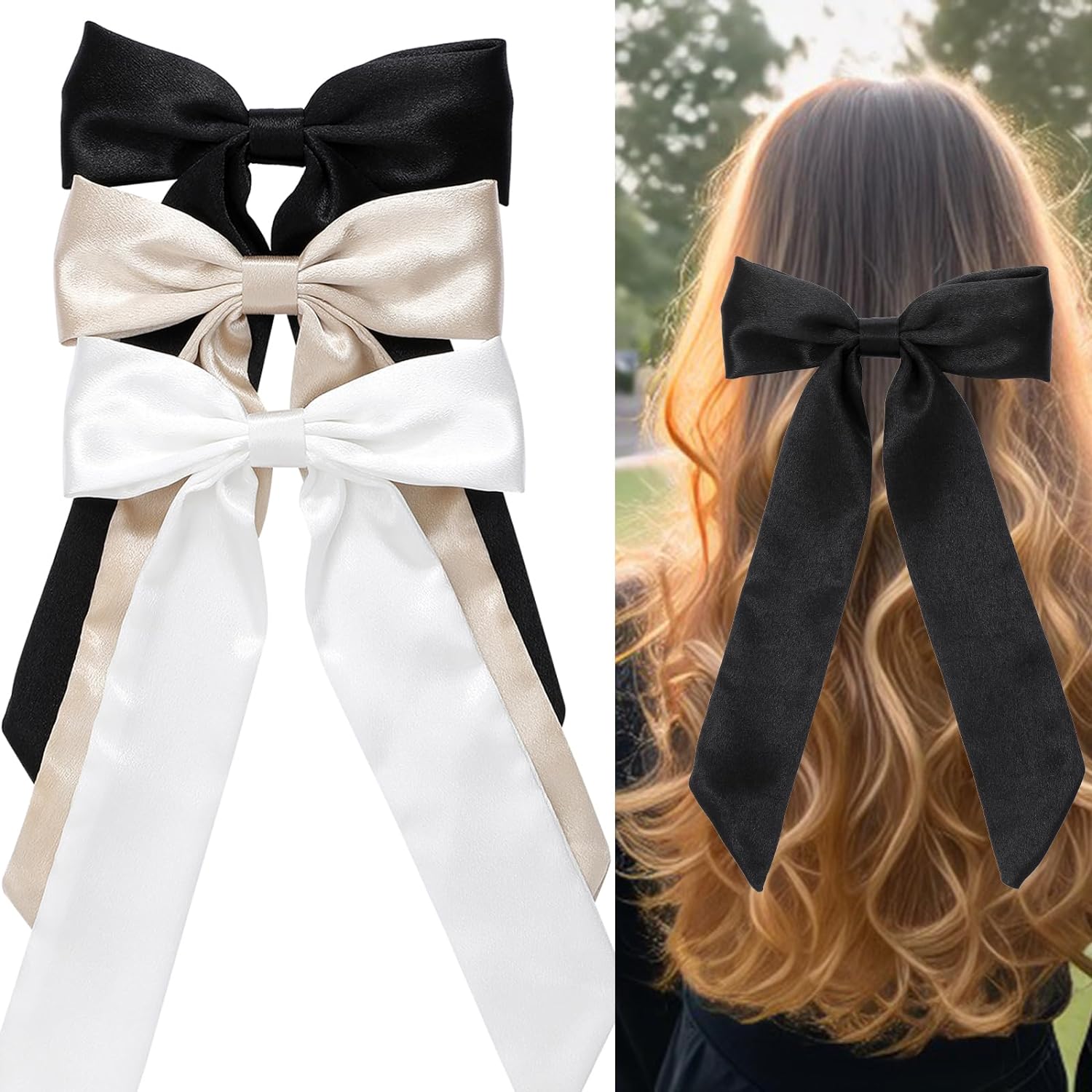 12 PCS Hair Bows Hair Ribbon with Long Tail Bowknot for Women