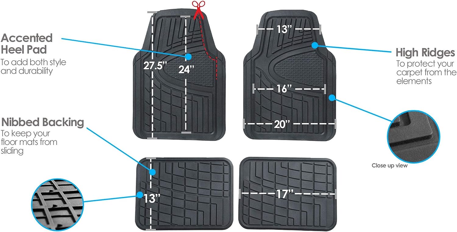 Heavy Duty Rubber Floor Mats Universal Fit Full Set for Cars 