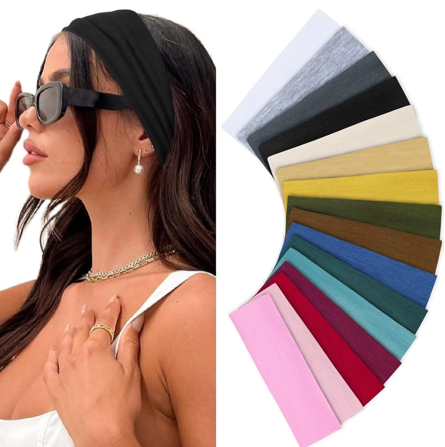 16 Pack Elastic Hair Bands Fabric Sweat Headbands Hair Accessories