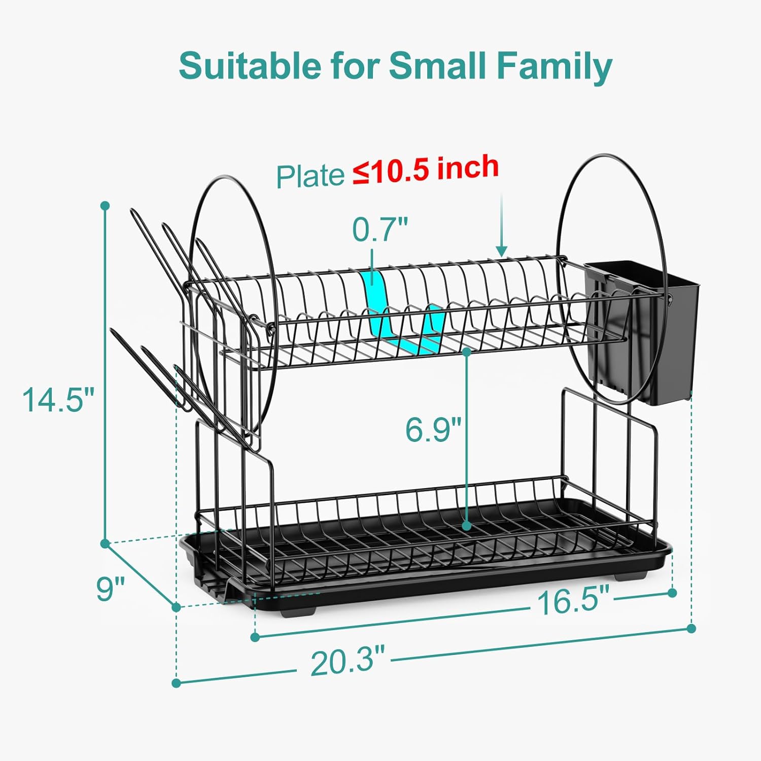 2 Tier Dish Racks with Drainboard, Utensil & Glass Holder