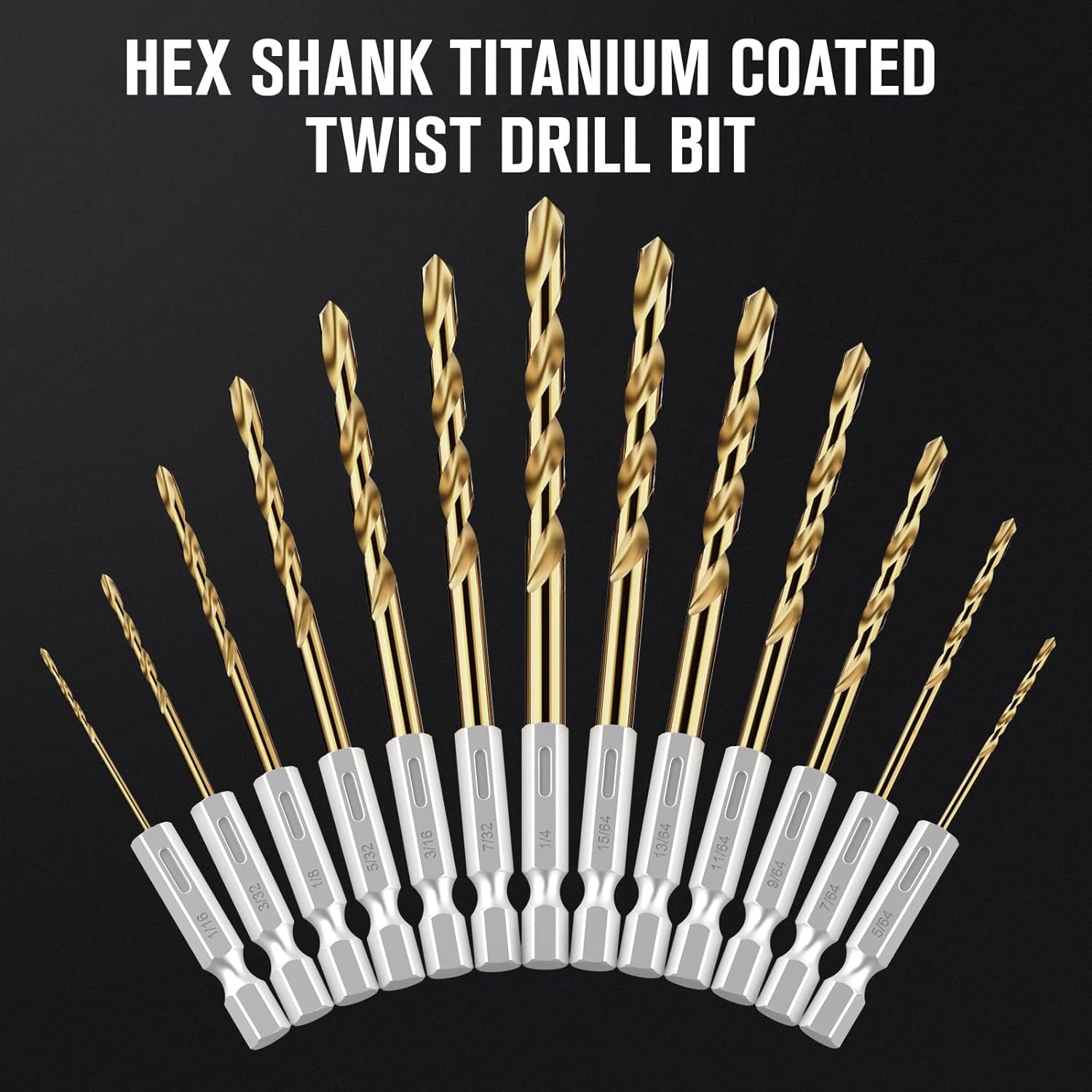 13 Pieces HSS Titanium Twist Drill Bit Set 1/16" - 1/4"