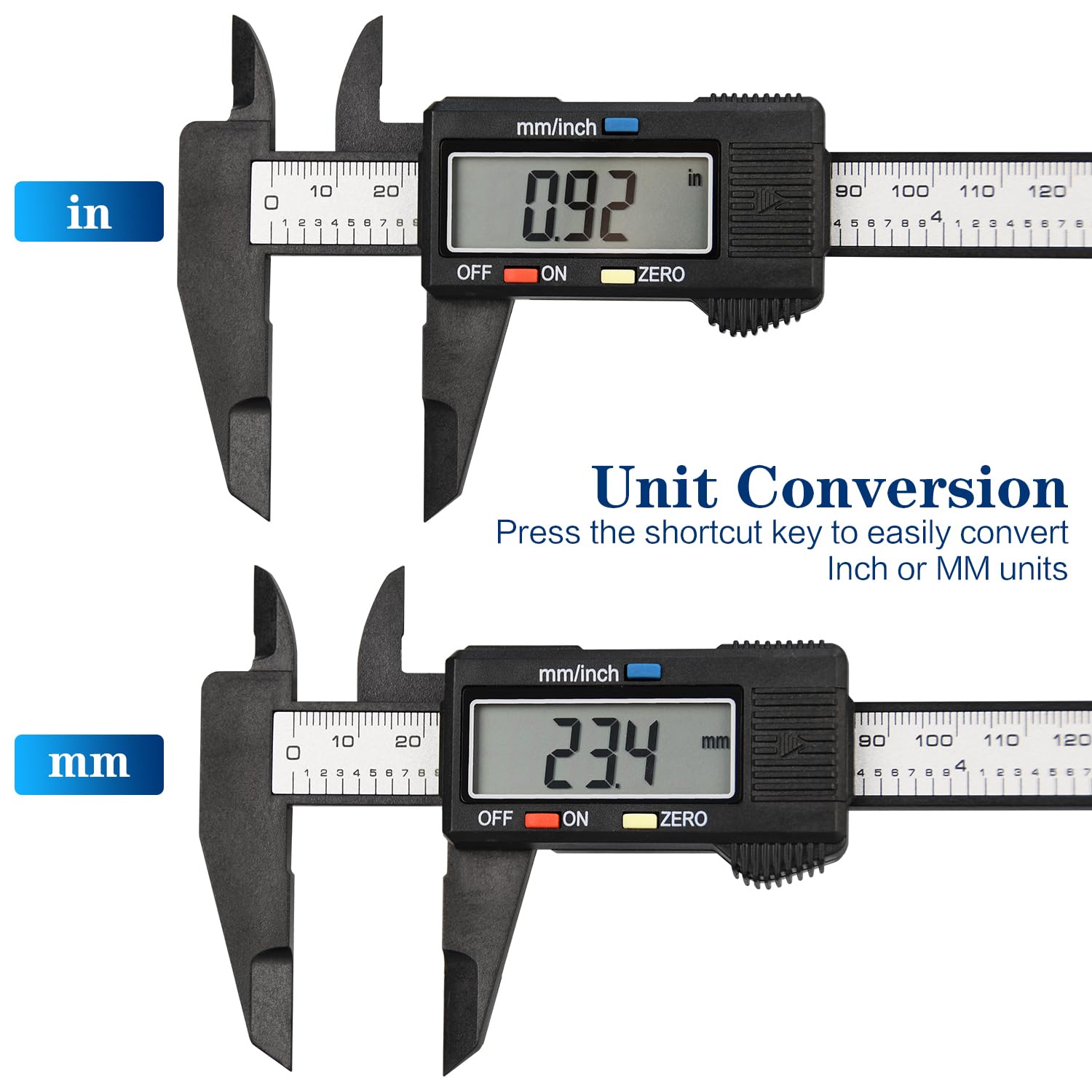 Digital Caliper, 1/2/4 Pack 6In Electronic Digital Caliper Measuring Tool, Construction with LCD Screen, Easy Switch from Inch to Millimeter(1 Pack, 6In Plastic)