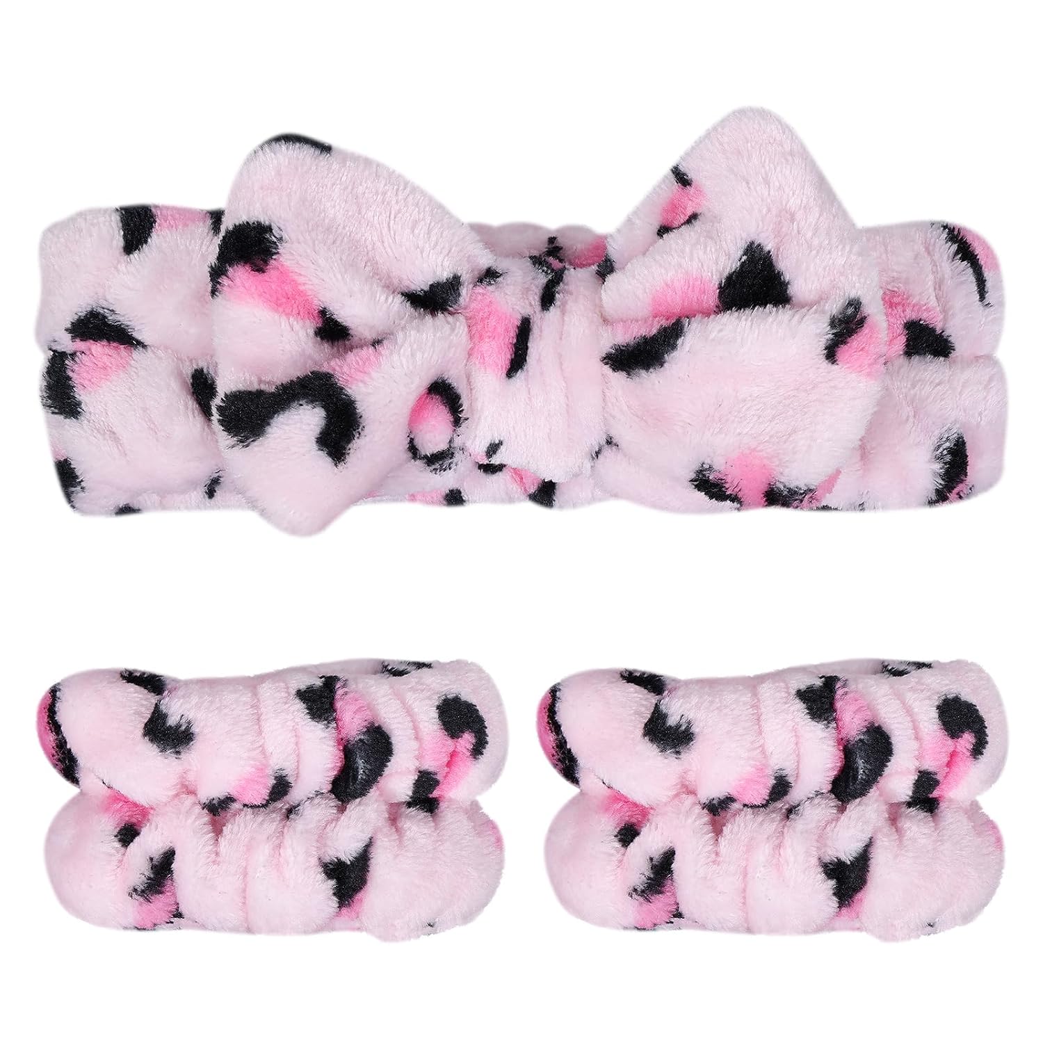 3-Piece Cow Print Spa Wrist Band Cuffs Hair Scrunchy Set