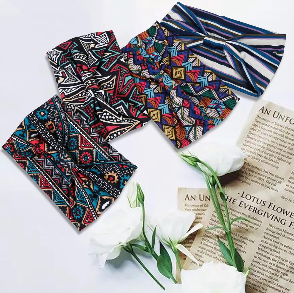 Wide Boho Printed Headband African Head Bands 6 Packs