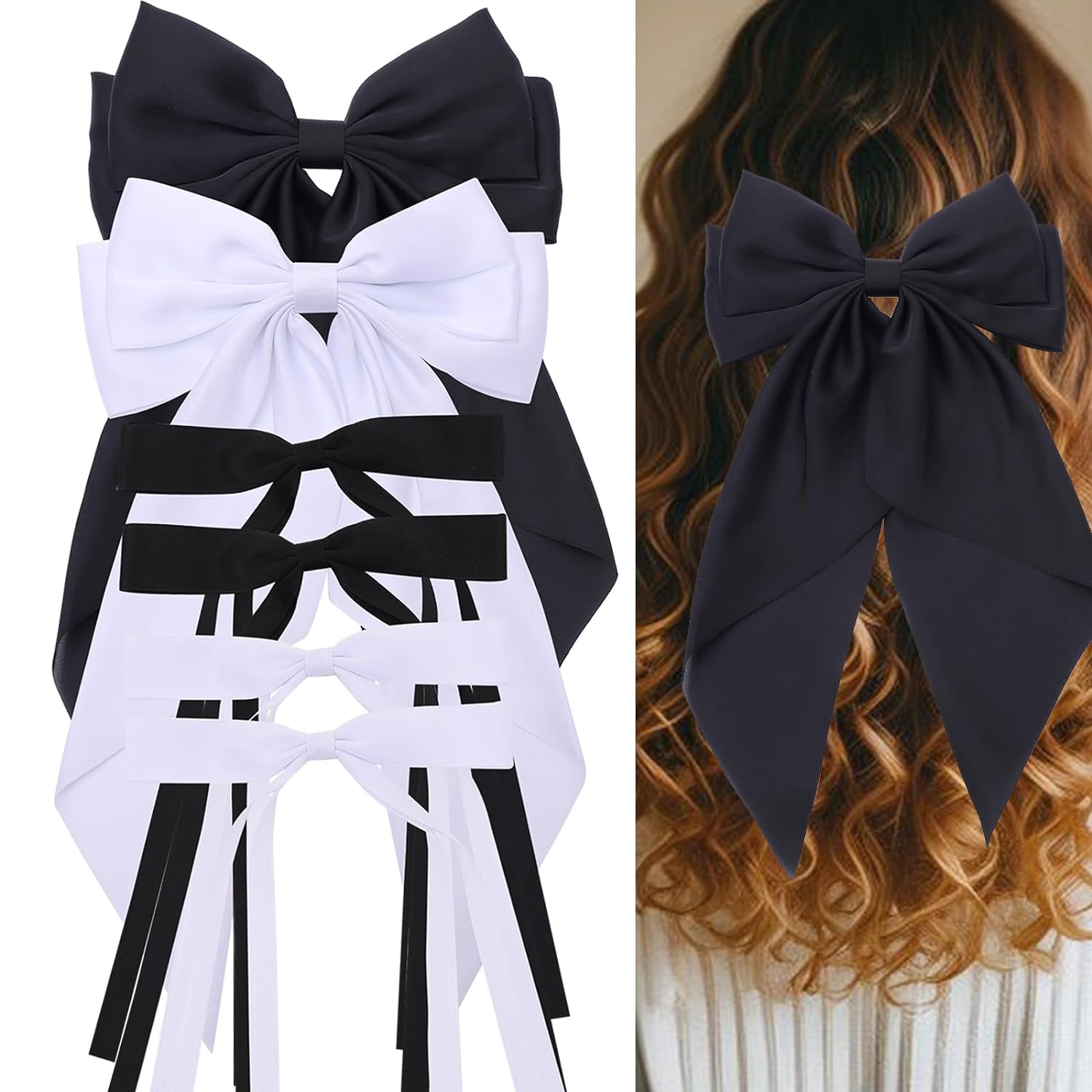 12 PCS Hair Bows Hair Ribbon with Long Tail Bowknot for Women