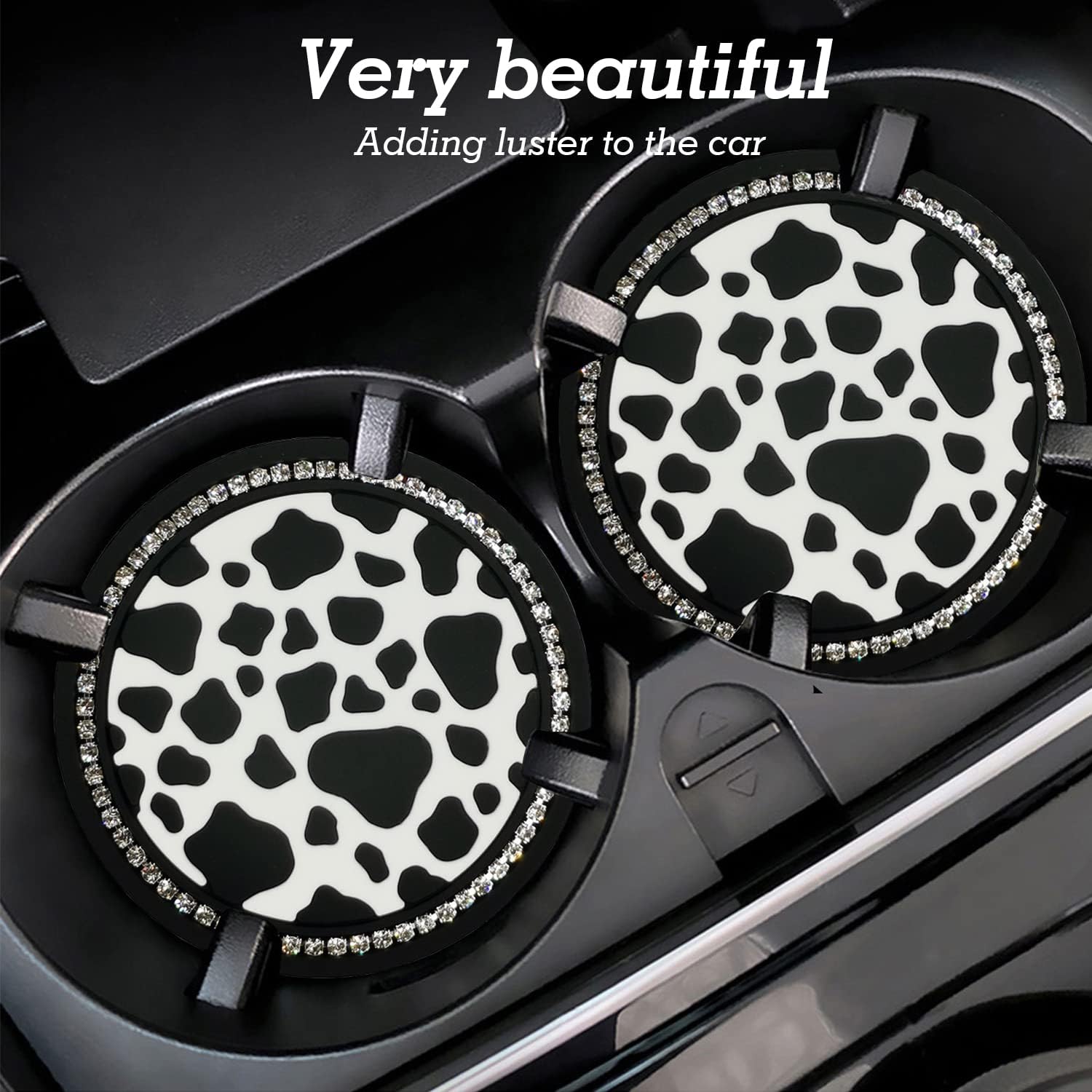 2 Piece Bling Cow Printed Car Coaster Universal Anti-slip Car Cup Holder