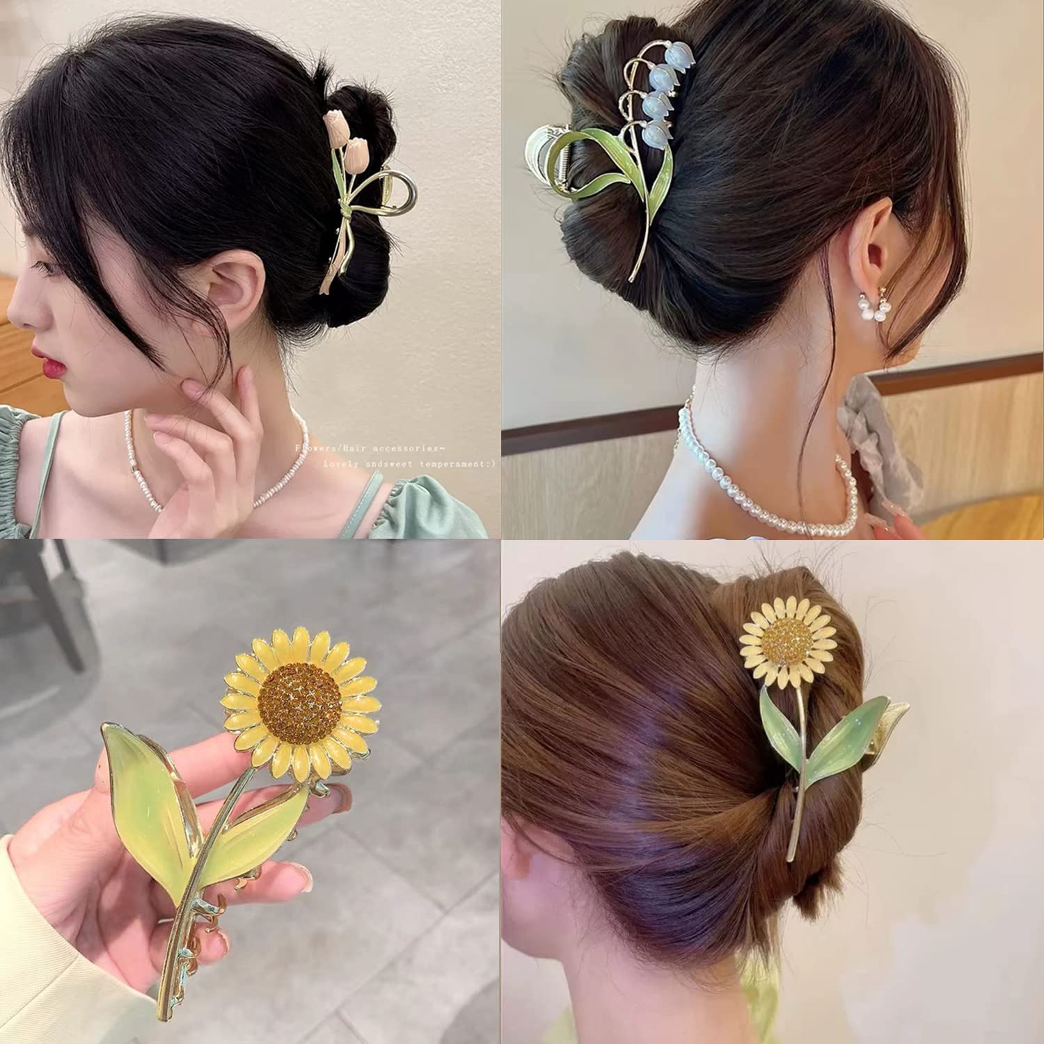 6-Pack Cute Large Tulip NonSlip Flower Metal Hair Claw Clips 