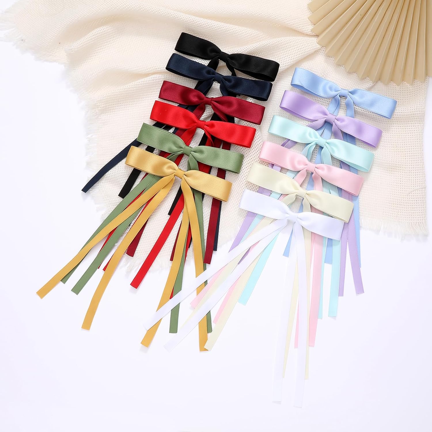 12 PCS Hair Bows Hair Ribbon with Long Tail Bowknot for Women