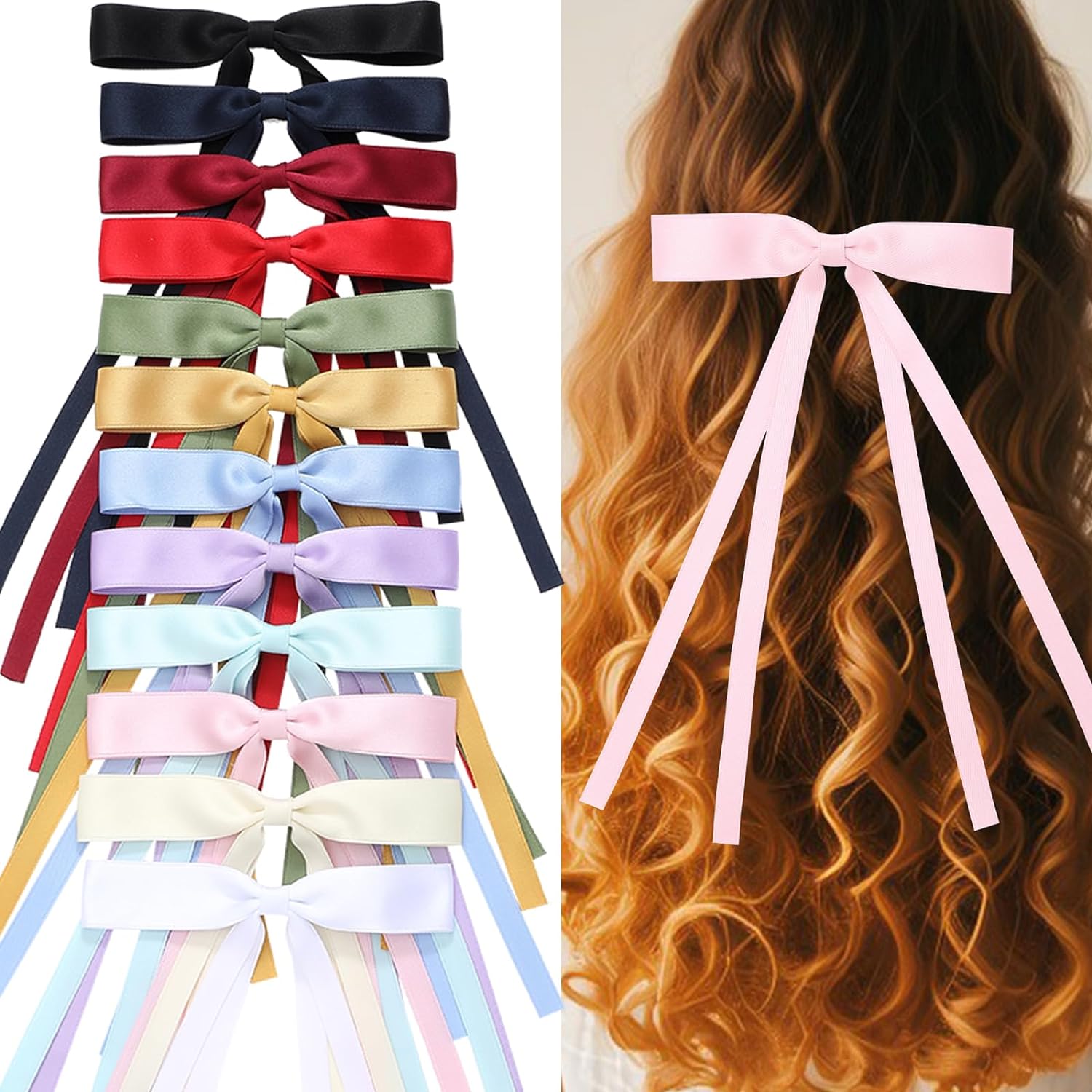 12 PCS Hair Bows Hair Ribbon with Long Tail Bowknot for Women