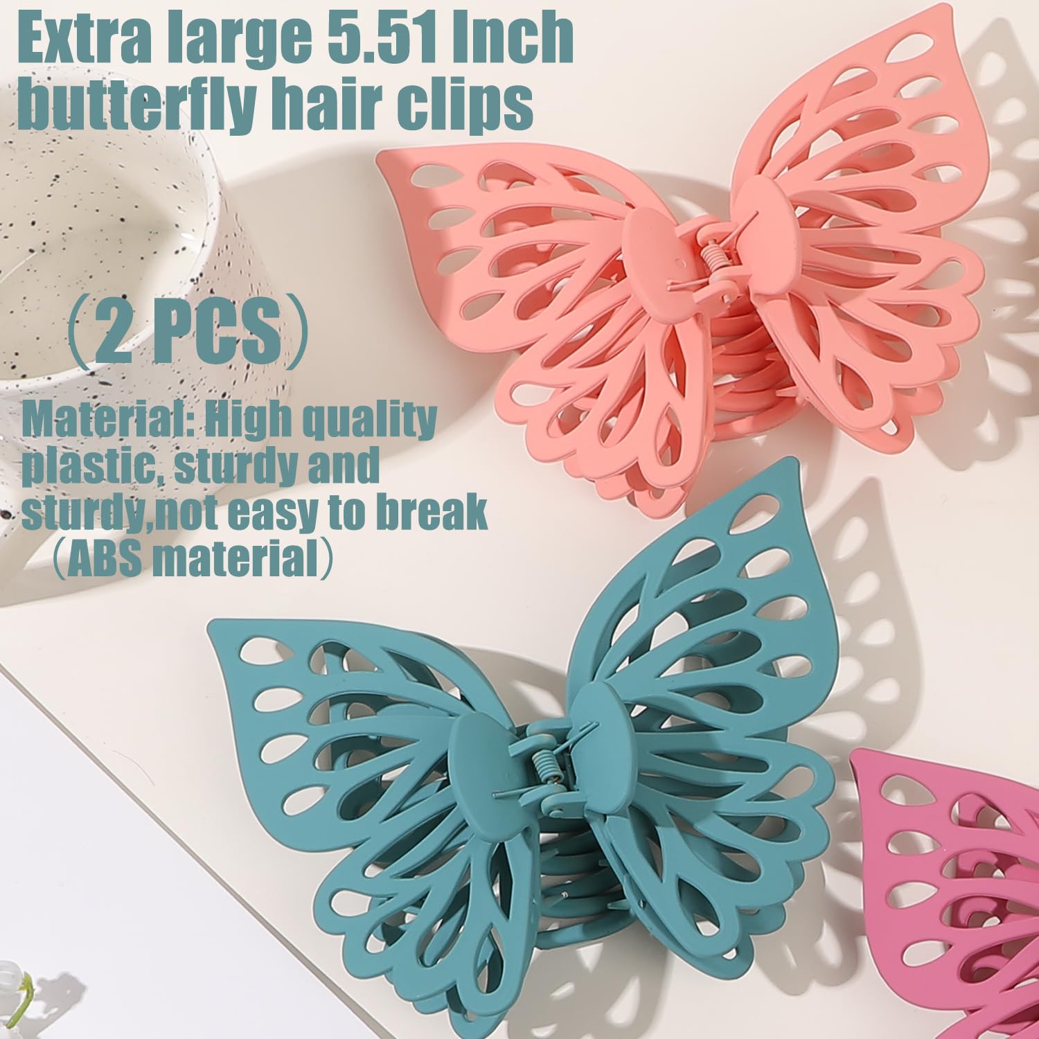 Extra Large Butterfly Hair Clips 2 Pieces 5.51 Inch Butterfly Claw Clip