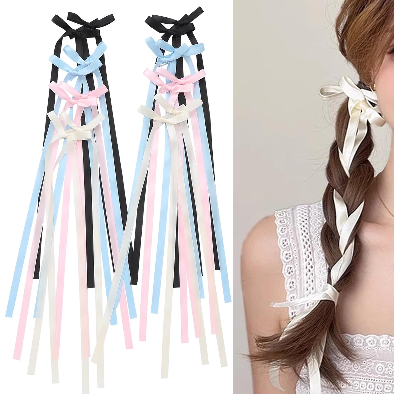 12 PCS Hair Bows Hair Ribbon with Long Tail Bowknot for Women