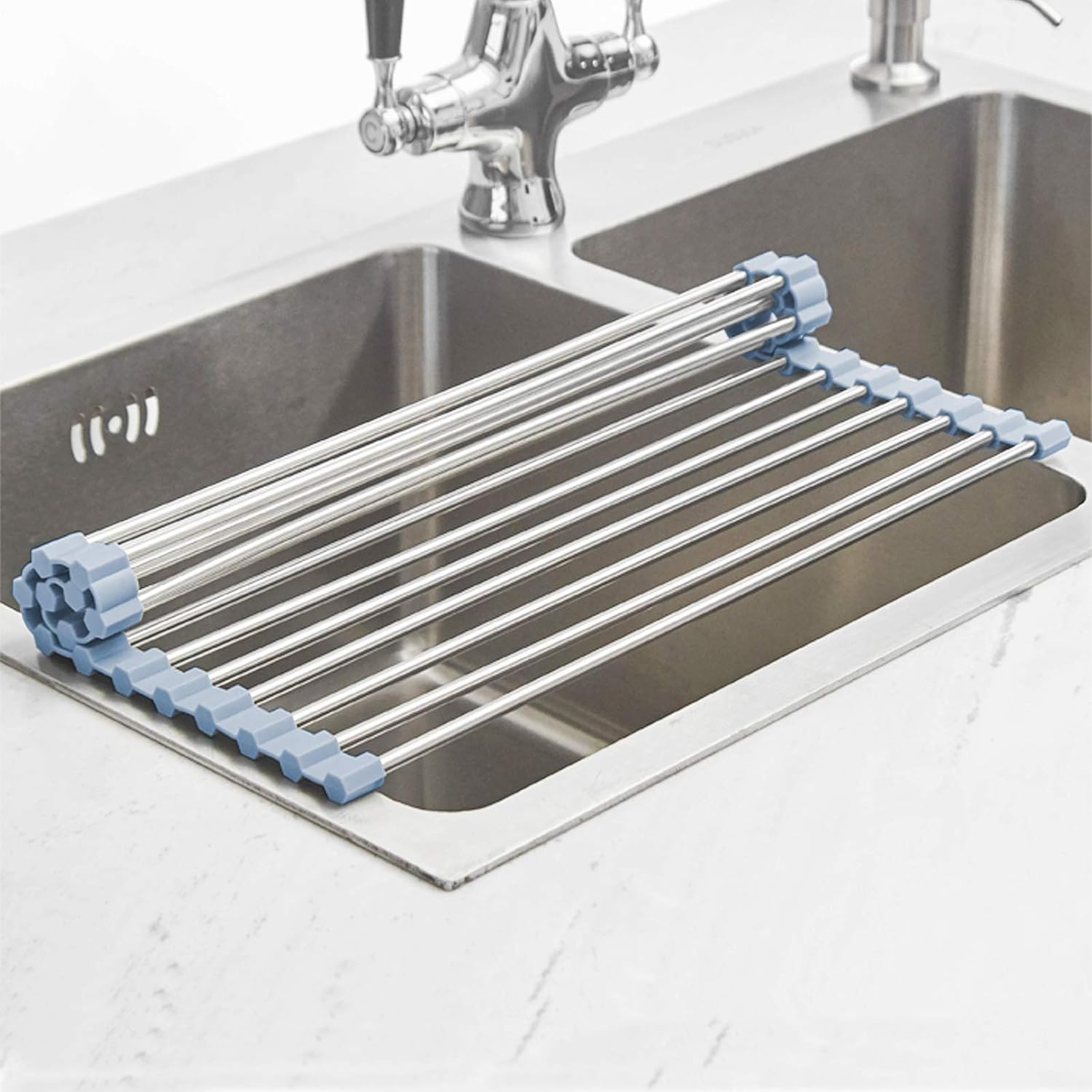 Roll Up Dish Drying Rack Stainless Steel Foldable Sink Organizer