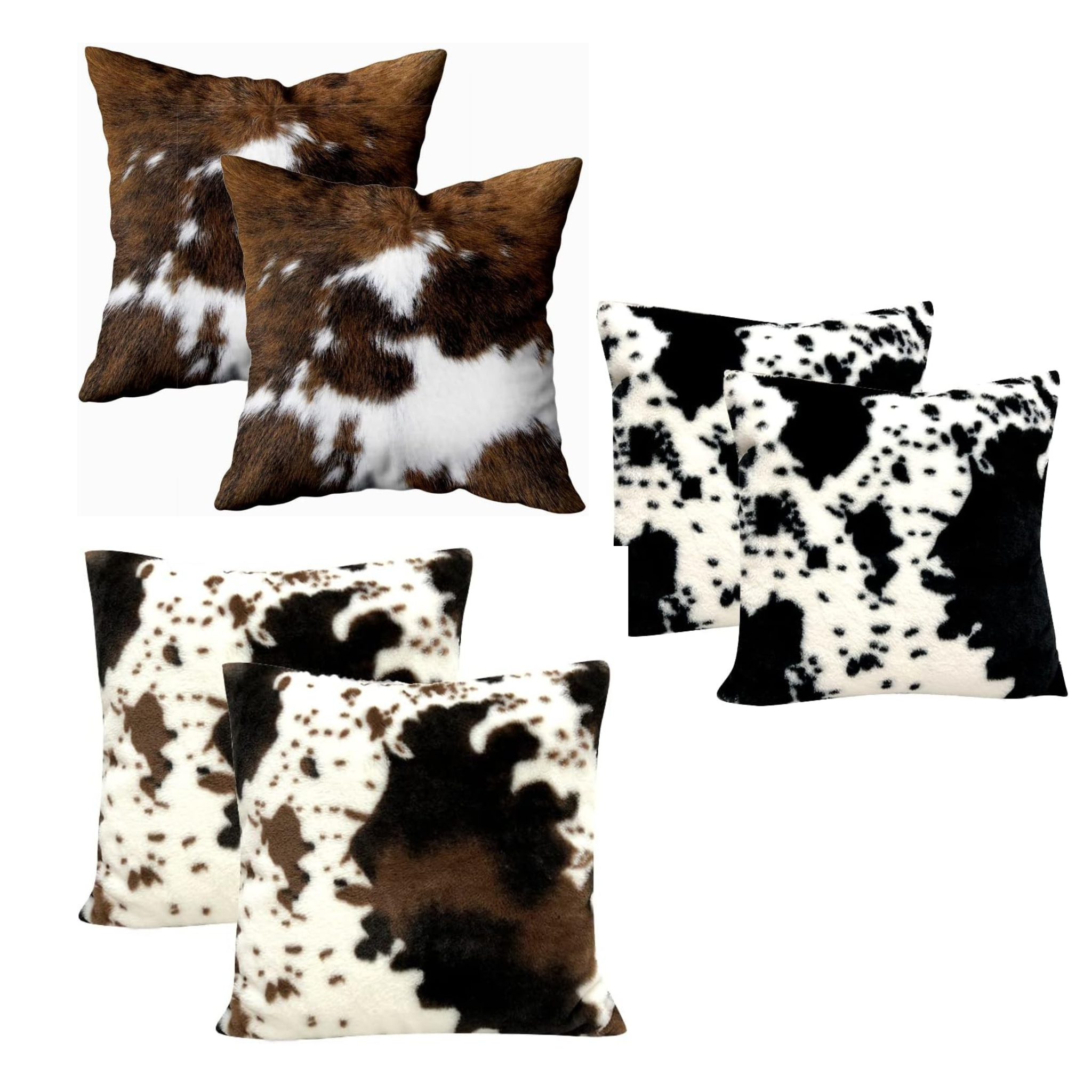 Rustic Farmhouse Cowhide Printed Throw Pillow Covers 18x18"