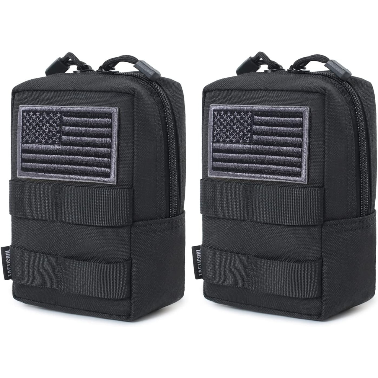 2 Pack Molle Pouch EDC Compact Uitiliy Waist Bag with US Flag Patch Molle Hiking Bag