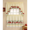 3 Piece Beige Curtain Set Kitchen Swag and Tier in Beige Apple Design