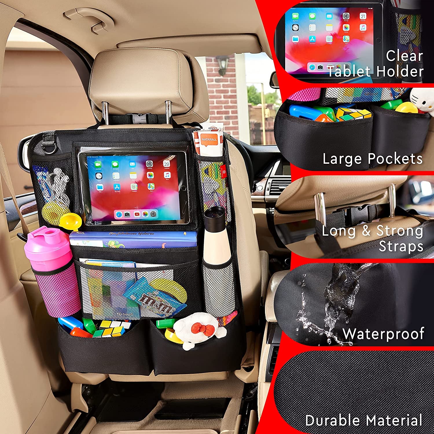  Backseat Car Organizer with Touch Screen Tablet Holder