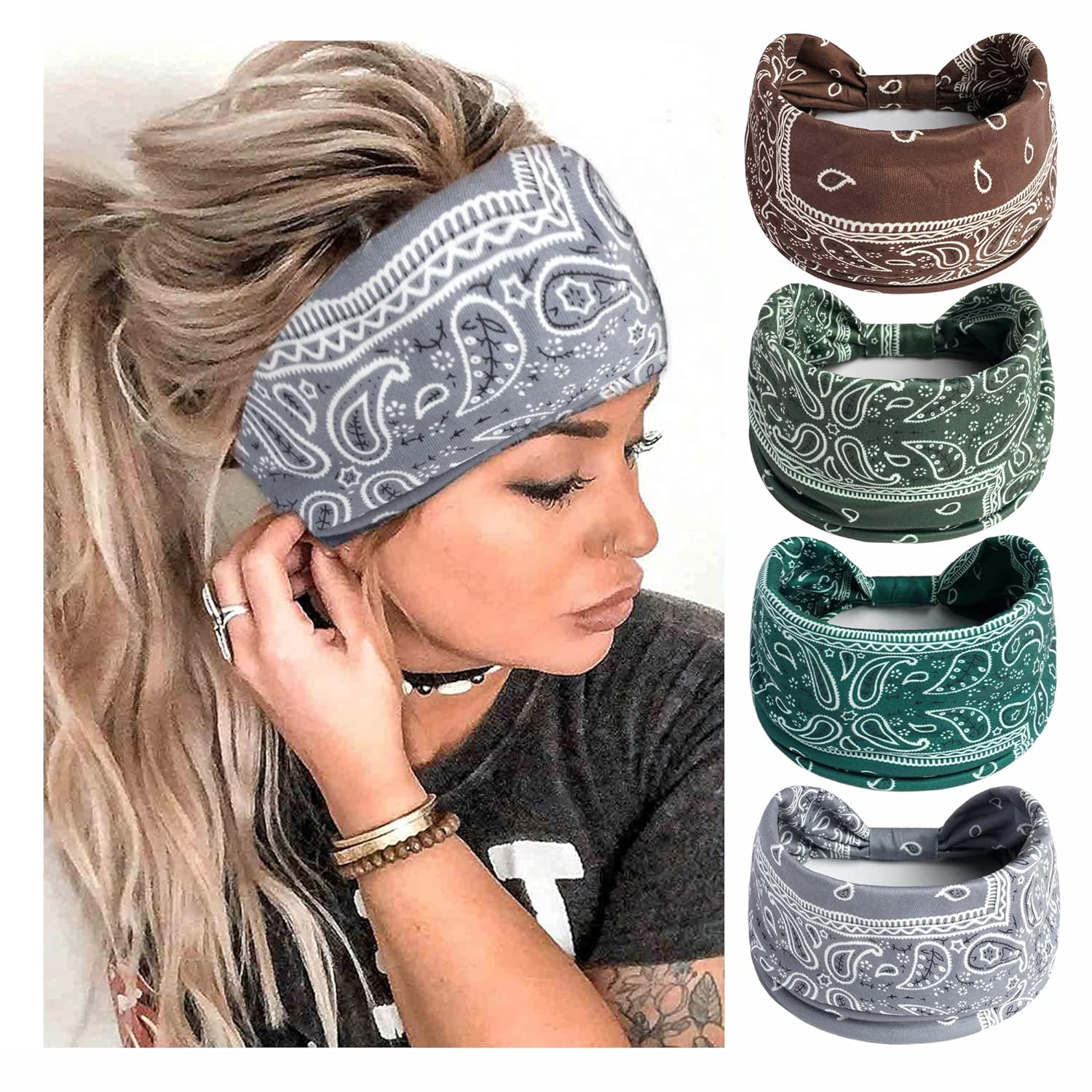 Boho Headbands Stretch Wide Hair Bands Knoted Turban Hair Accessories