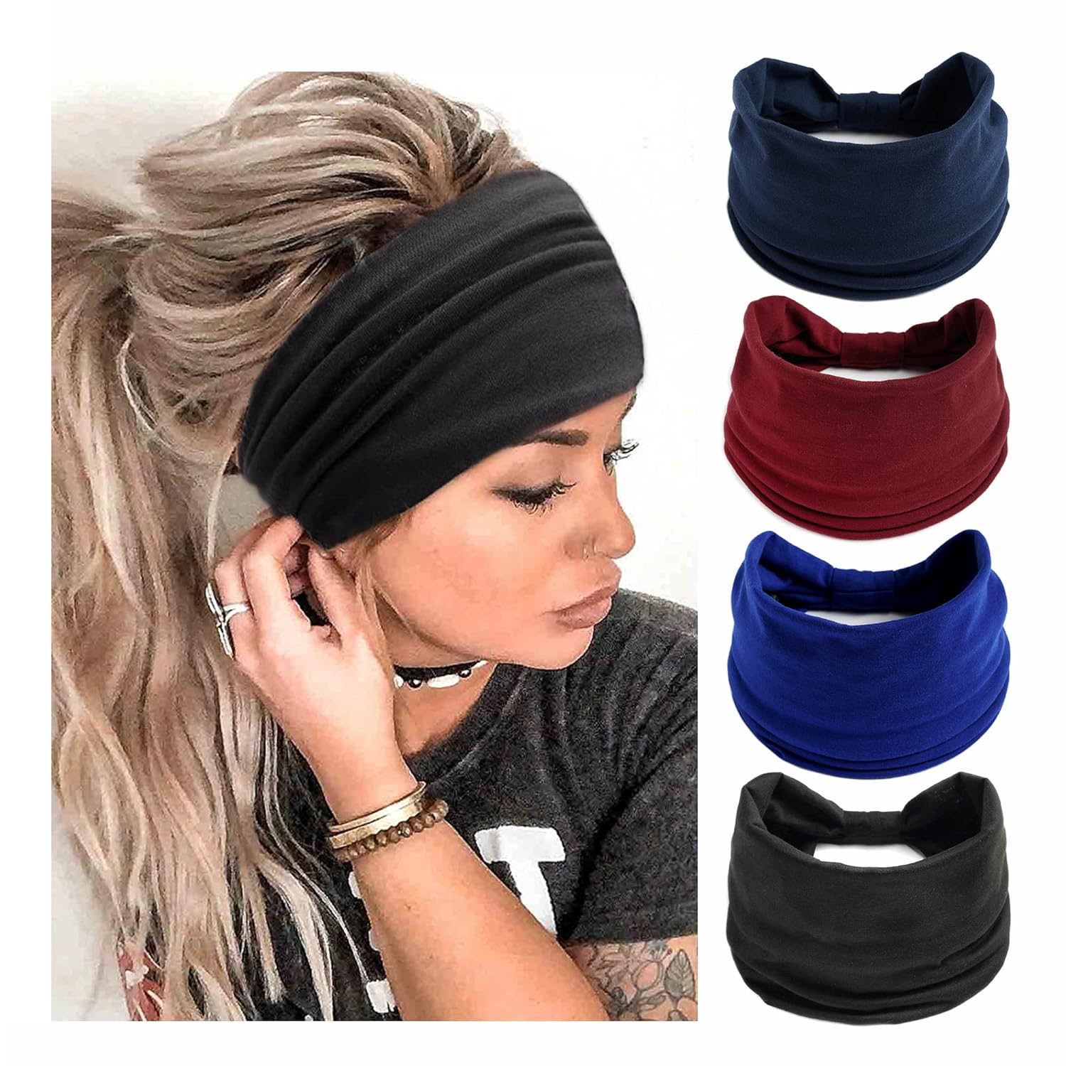 Boho Headbands Stretch Wide Hair Bands Knoted Turban Hair Accessories