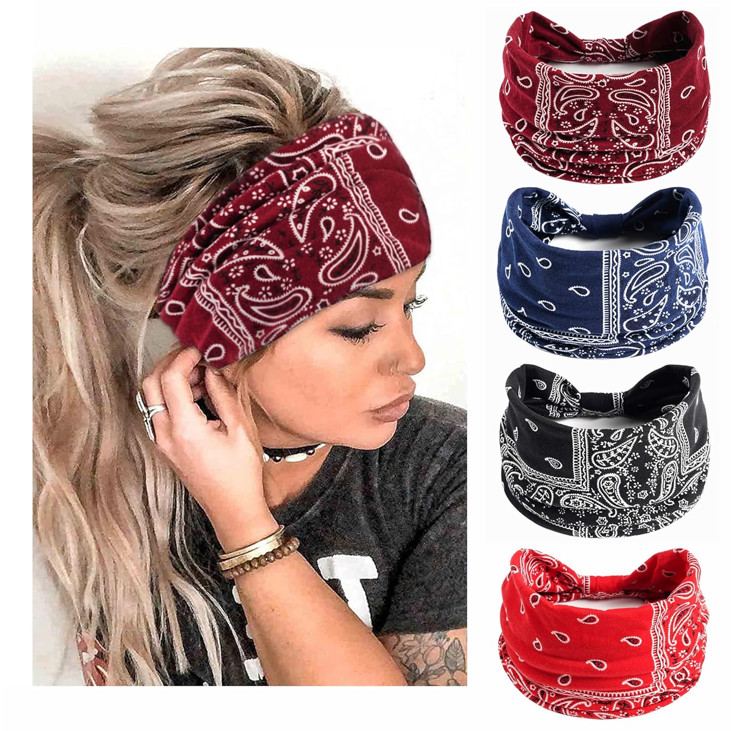 Boho Headbands Stretch Wide Hair Bands Knoted Turban Hair Accessories