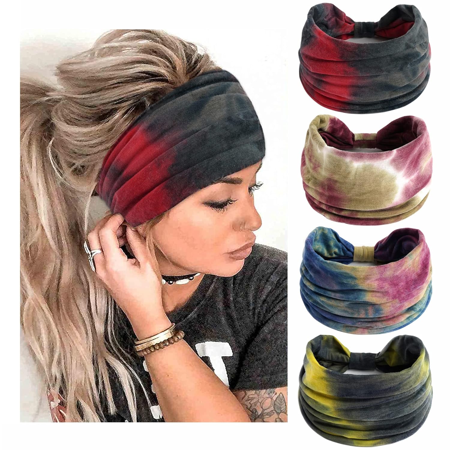 Boho Headbands Stretch Wide Hair Bands Knoted Turban Hair Accessories