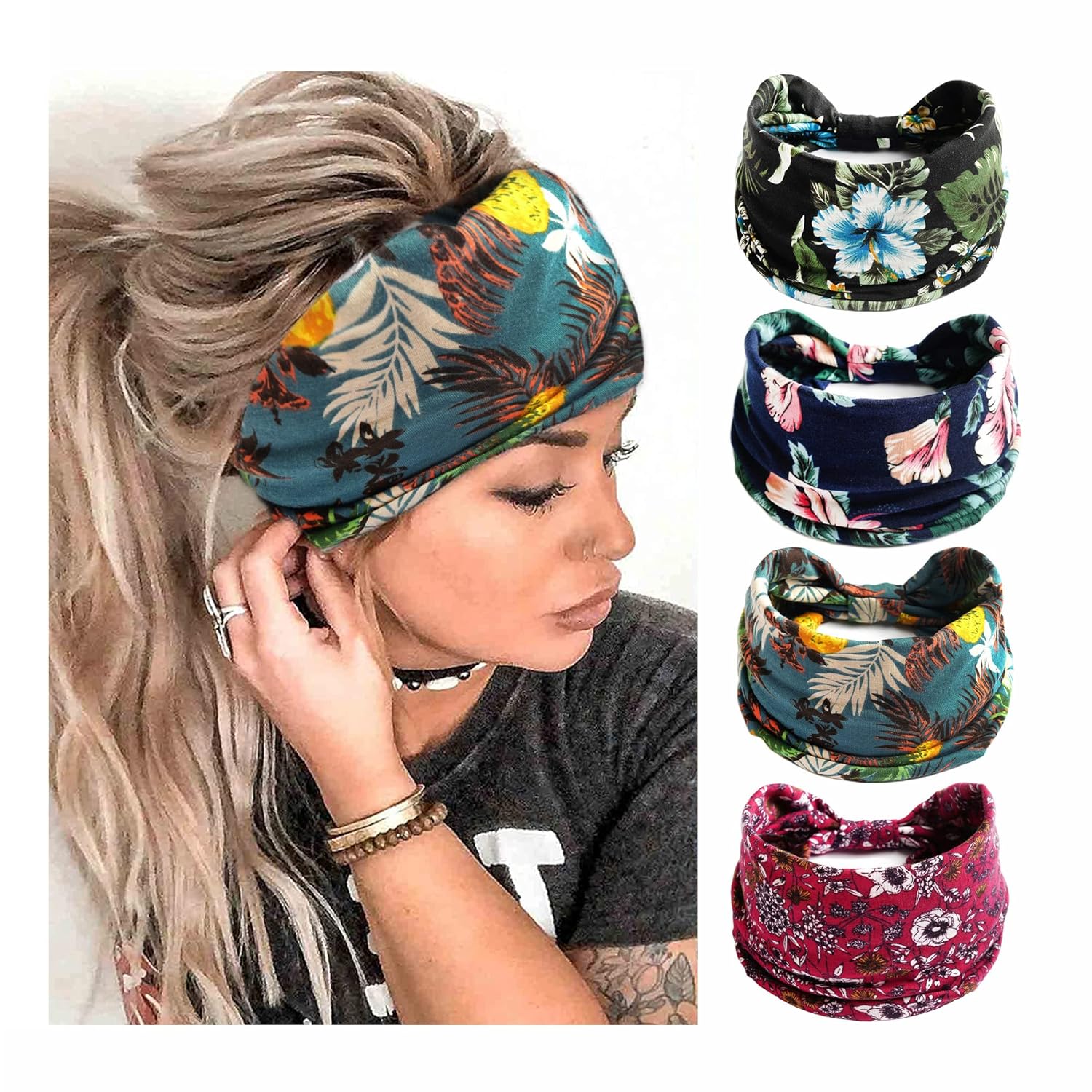 Boho Headbands Stretch Wide Hair Bands Knoted Turban Hair Accessories