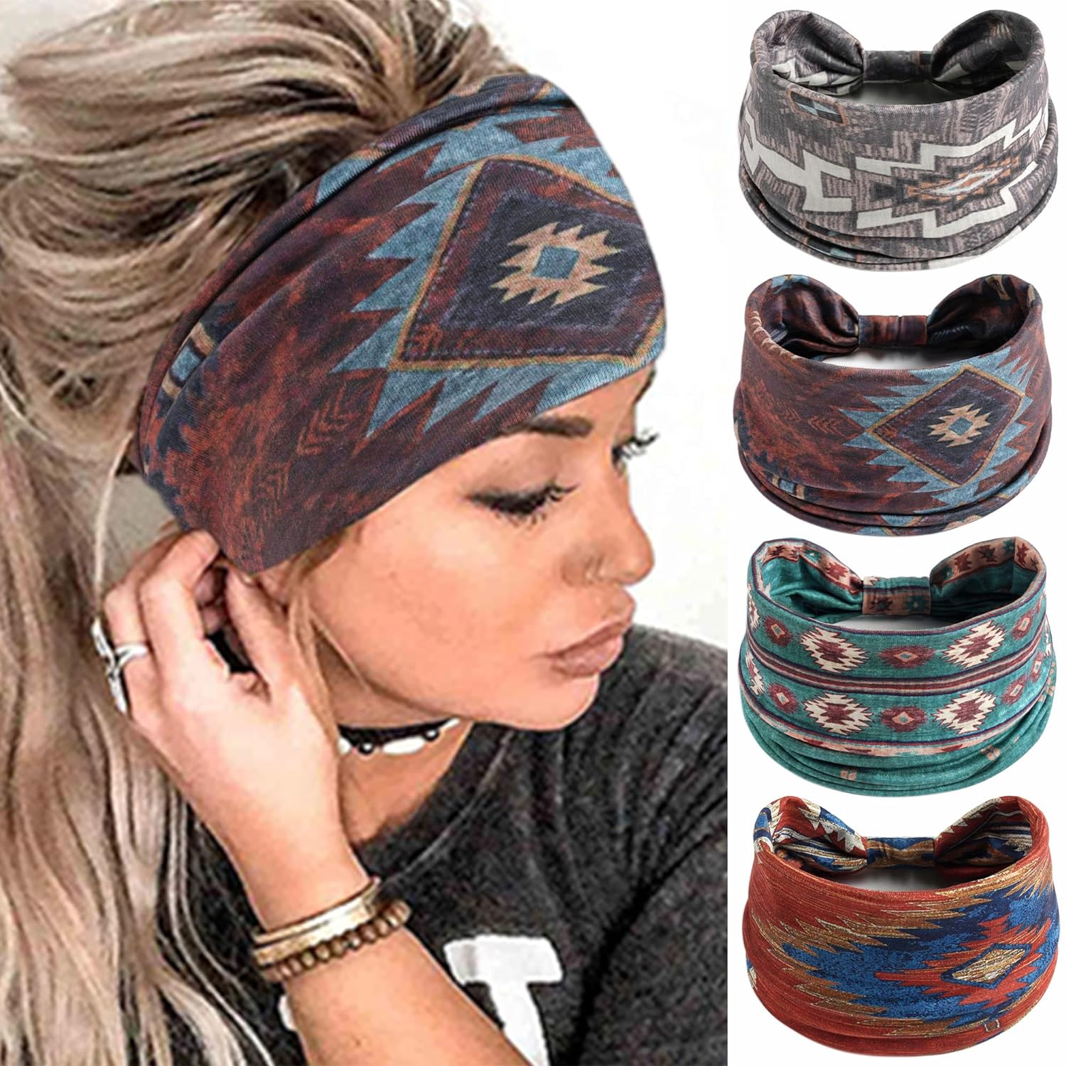 Boho Headbands Stretch Wide Hair Bands Knoted Turban Hair Accessories