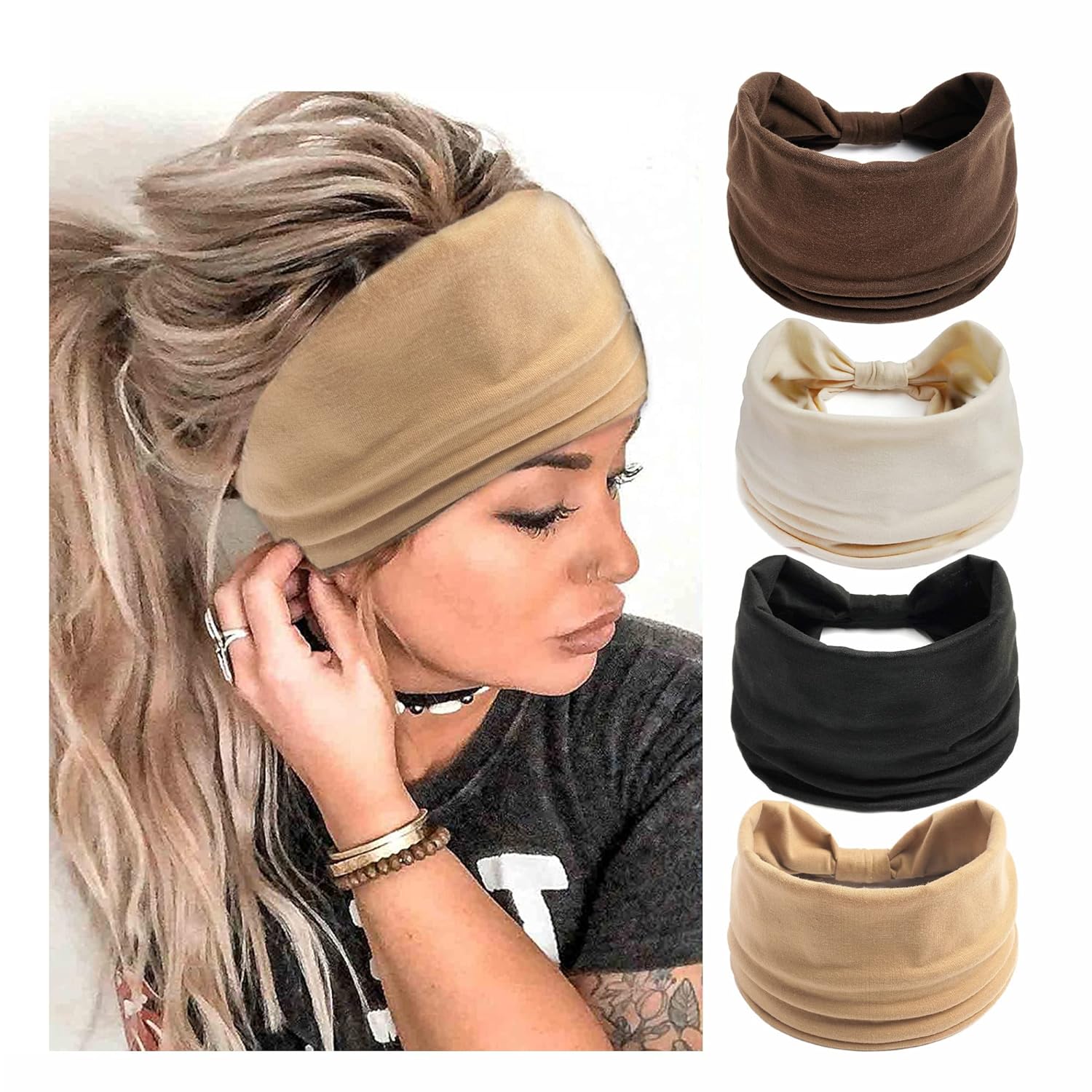 Boho Headbands Stretch Wide Hair Bands Knoted Turban Hair Accessories