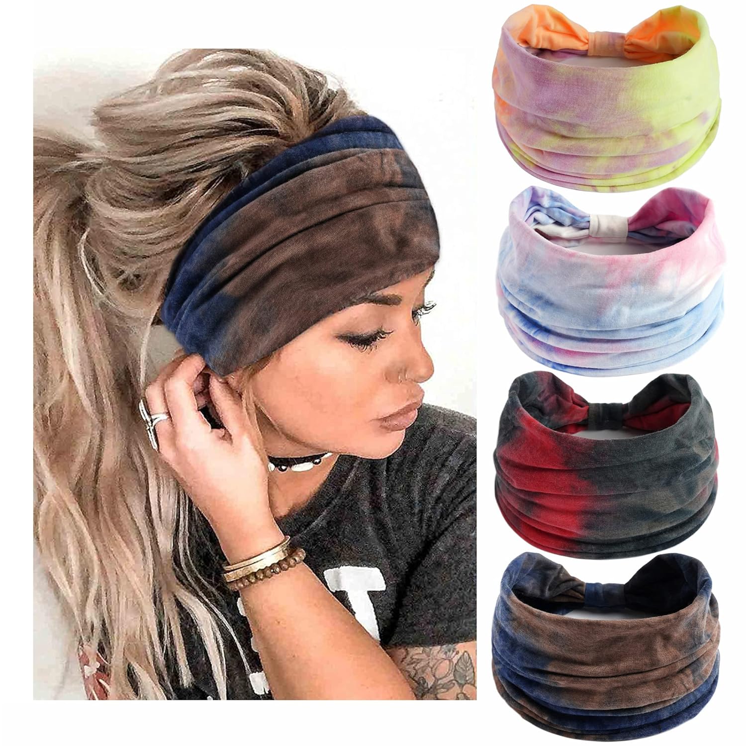 Boho Headbands Stretch Wide Hair Bands Knoted Turban Hair Accessories