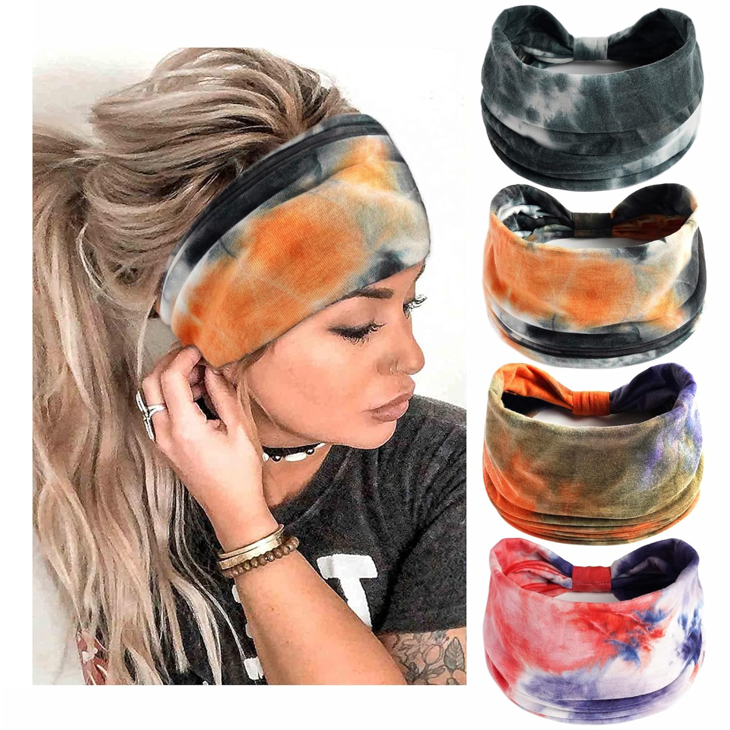 Boho Headbands Stretch Wide Hair Bands Knoted Turban Hair Accessories