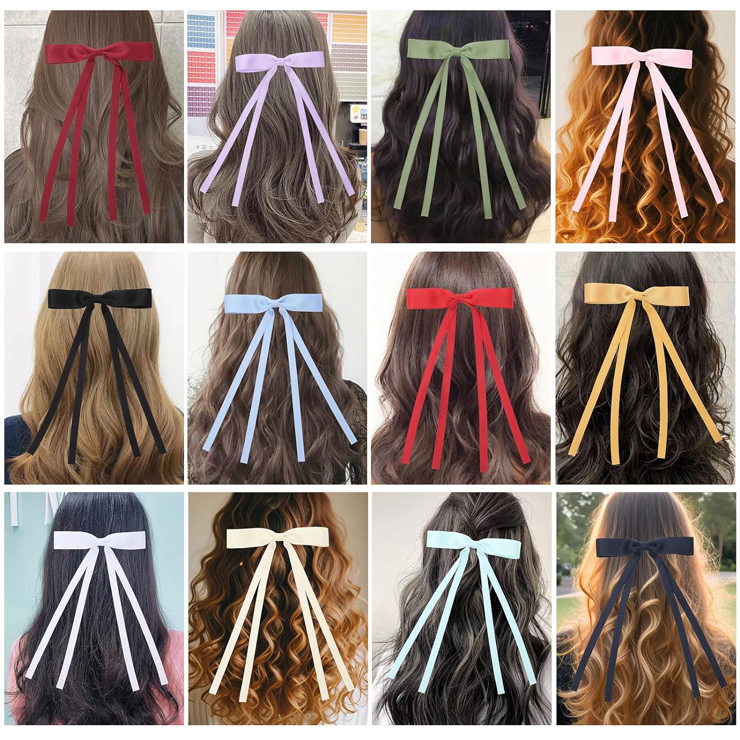 12 PCS Hair Bows Hair Ribbon with Long Tail Bowknot for Women