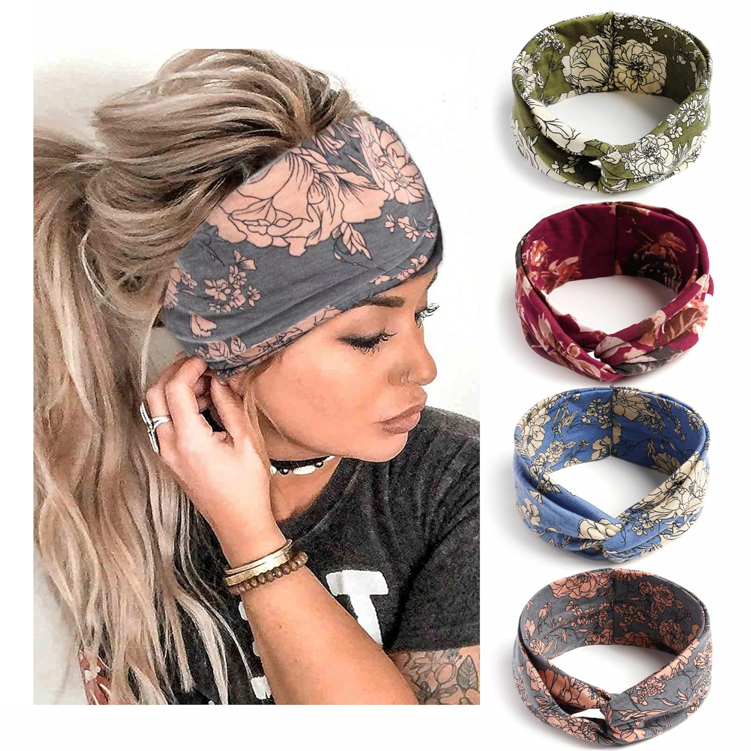 Boho Headbands Stretch Wide Hair Bands Knoted Turban Hair Accessories