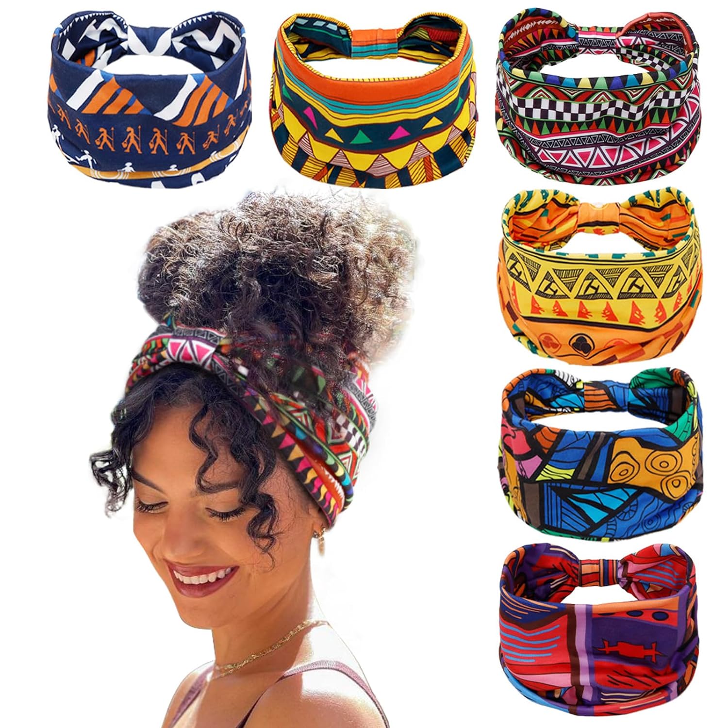 Wide Boho Printed Headband African Head Bands 6 Packs