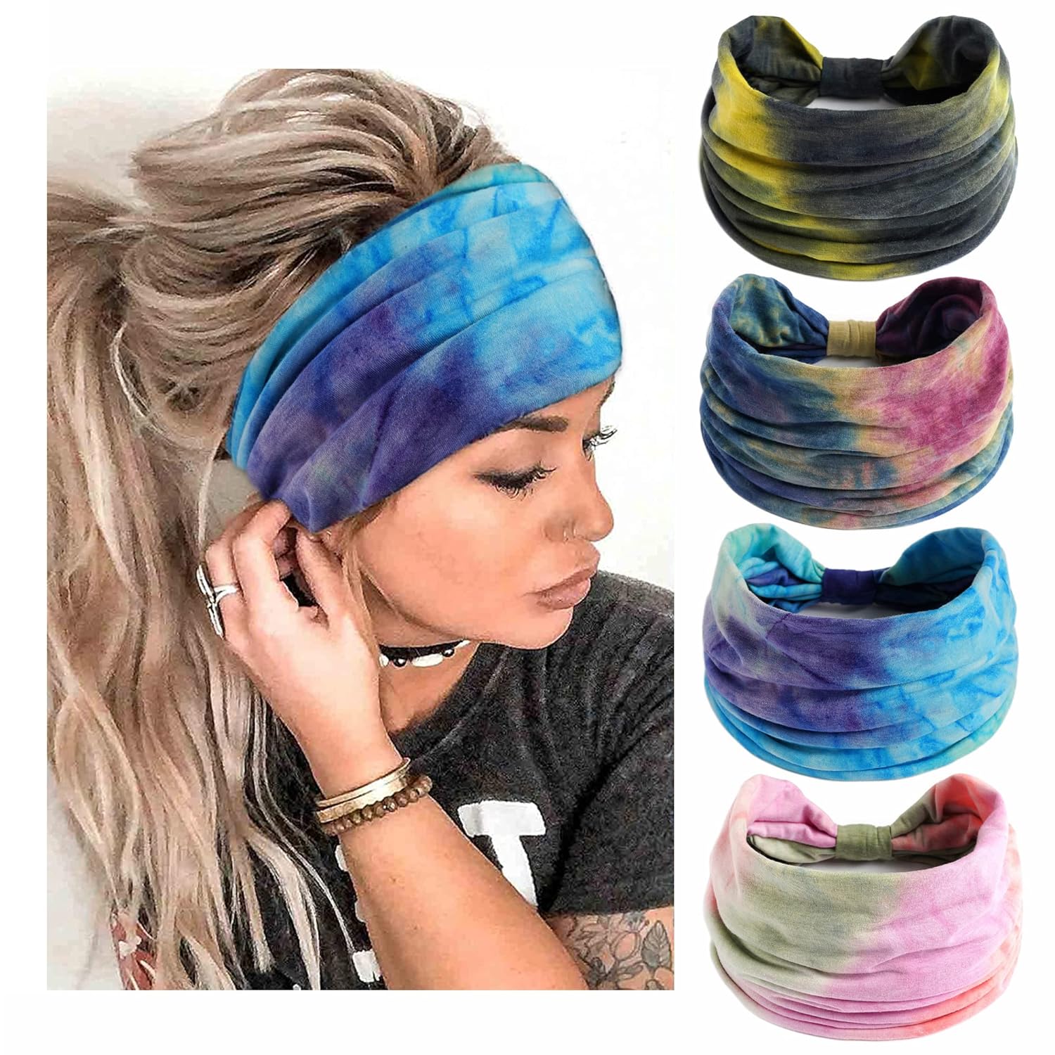 Boho Headbands Stretch Wide Hair Bands Knoted Turban Hair Accessories