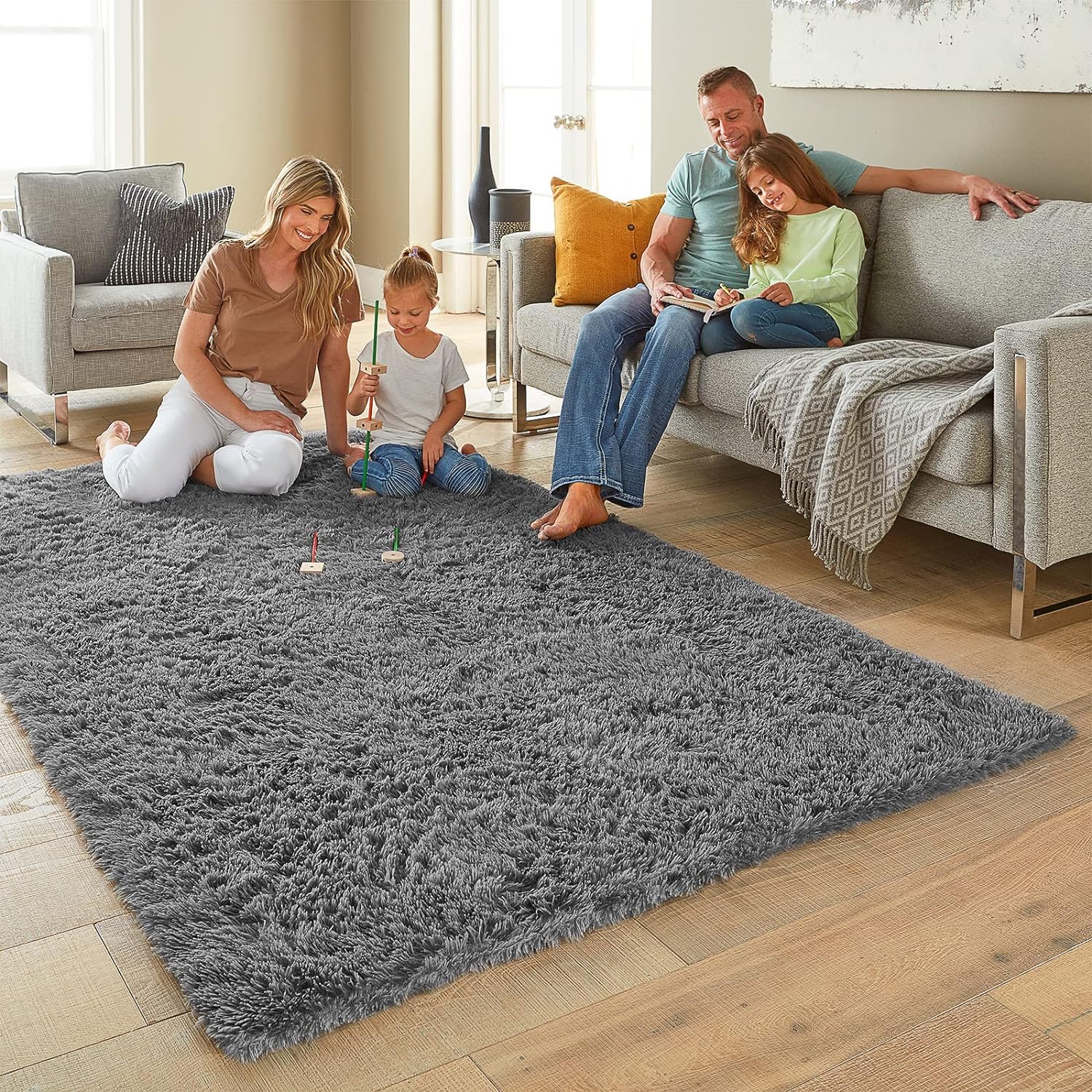  Fluffy Fuzzy Shaggy Carpet Area Rugs for Bedroom Living Room, 4x6