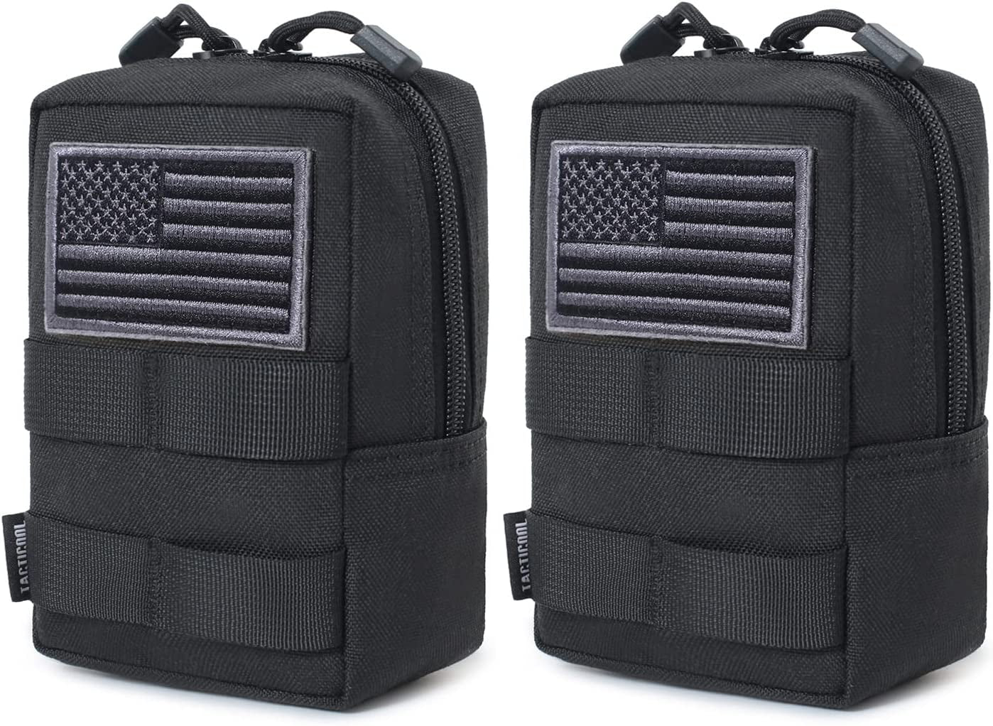 2 Pack Molle Pouch EDC Compact Uitiliy Waist Bag with US Flag Patch Molle Hiking Bag