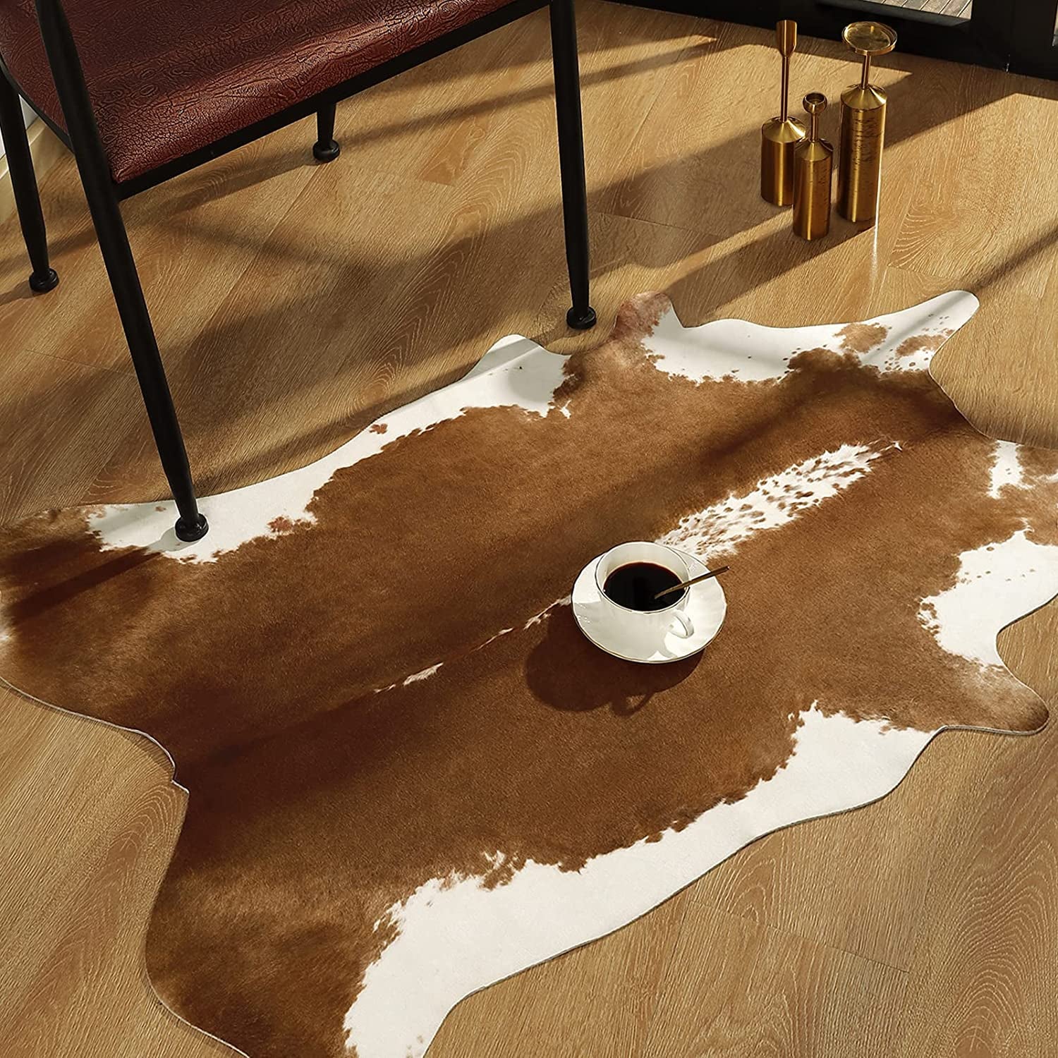 Suede Cow Print Rug Nonslip Backing Accent Rug