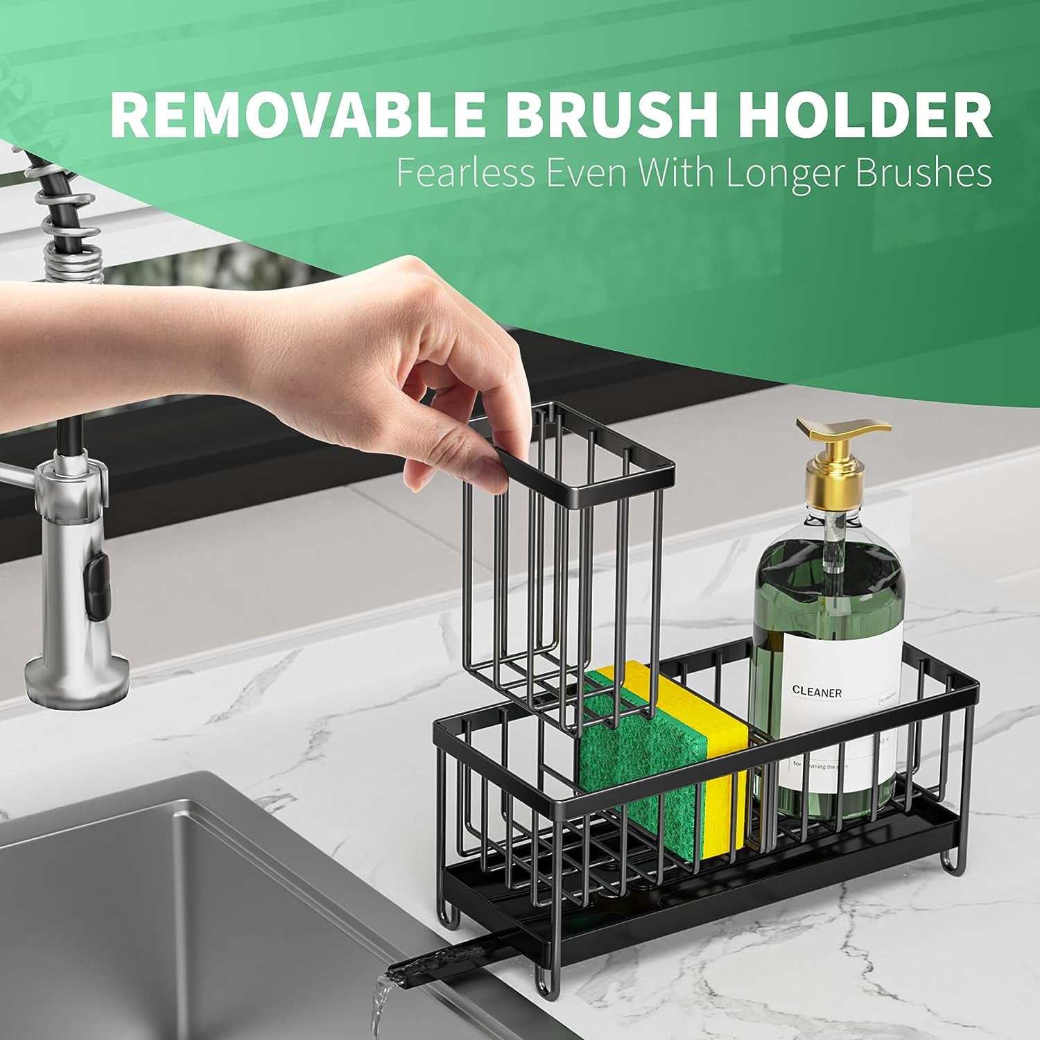 Stainless Steel Sink Caddy with High Brush and Sponge Holder