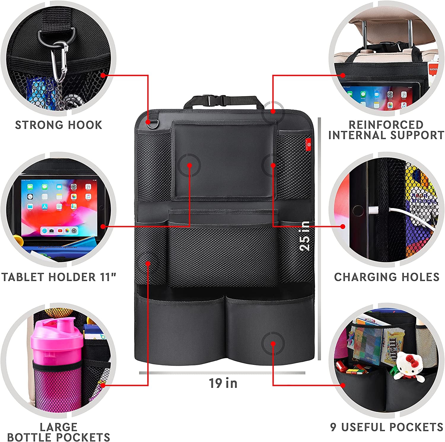  Backseat Car Organizer with Touch Screen Tablet Holder