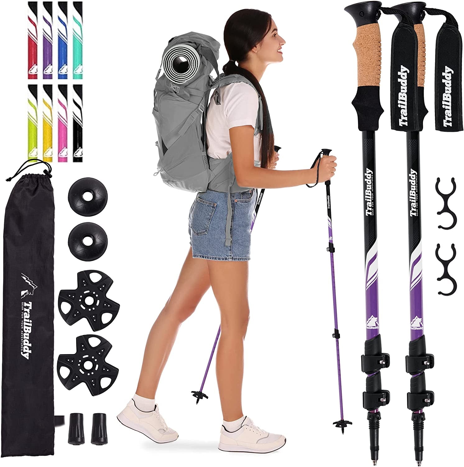 Lightweight, Collapsible Trekking Poles Pair of 2 Hiking Sticks