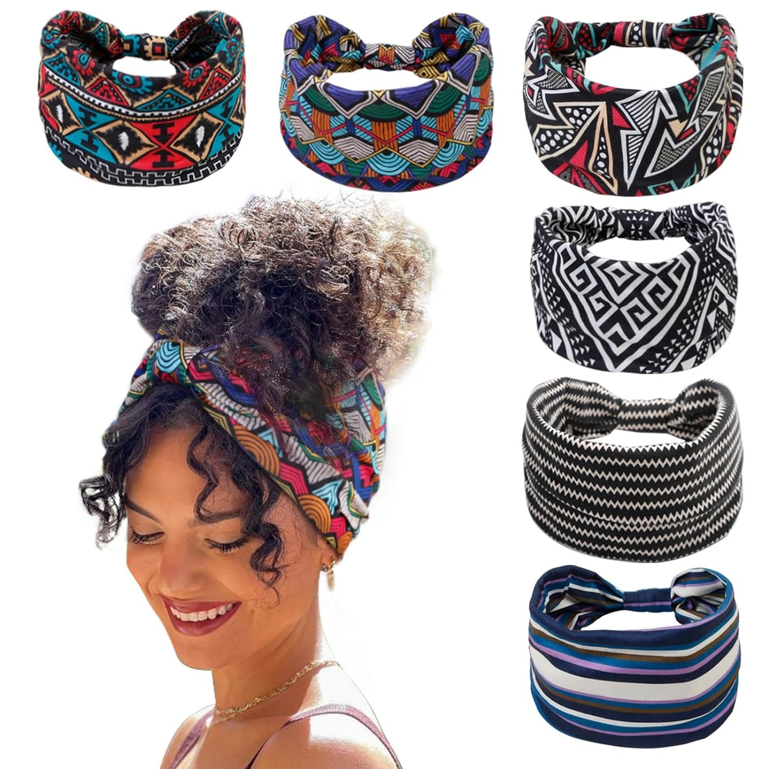 Wide Boho Printed Headband African Head Bands 6 Packs